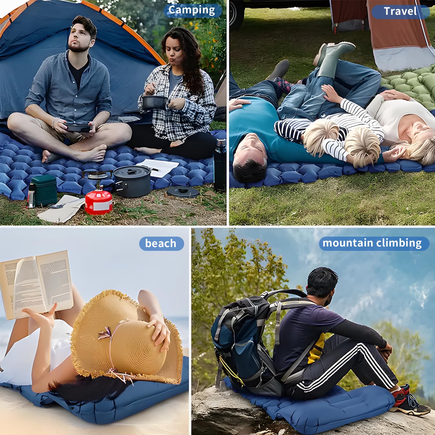 Ultra-Light Inflatable Camping Sleeping Pad with Built-in Foot Pump & Pillow - Portable Air Mattress for Backpacking, Hiking, Travel - Perfect for Outdoor Adventures - Dark Blue