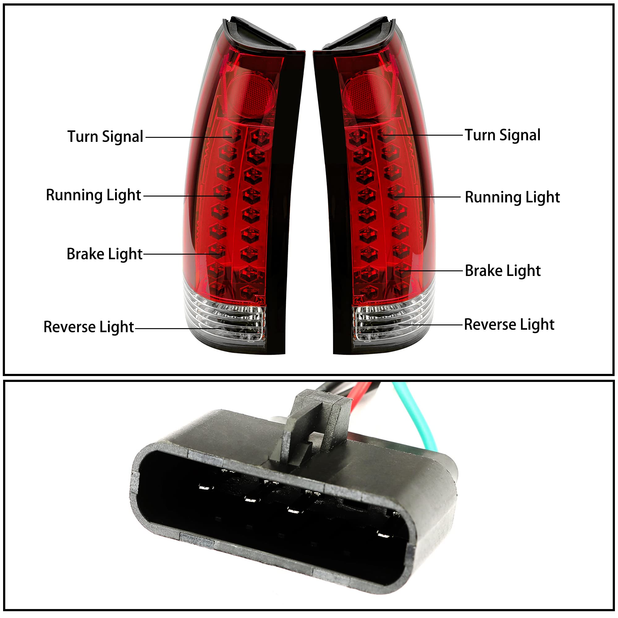 ECOTRIC LED Tail Lights for 1988-2000 Chevy Silverado GMC Sierra Suburban C/K 1500 2500 3500 - Red Lens Brake Lights (Bulbs Not Included) - Perfect for Truck Upgrades & Nighttime Safety