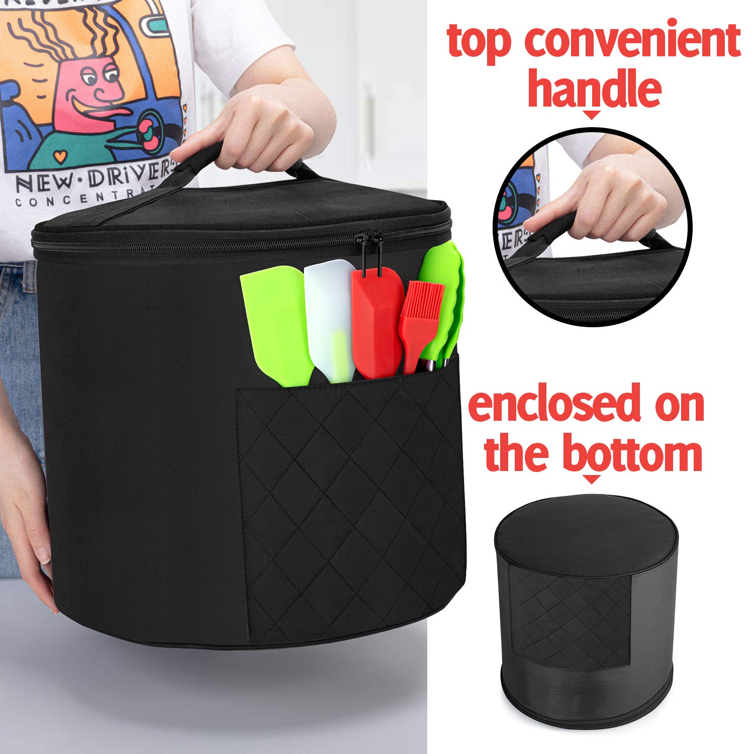 Luxja Instant Pot 6 Quart Dust Cover with Zipper Closure & Accessory Pockets - Black Medium Size for Kitchen Storage & Appliance Protection