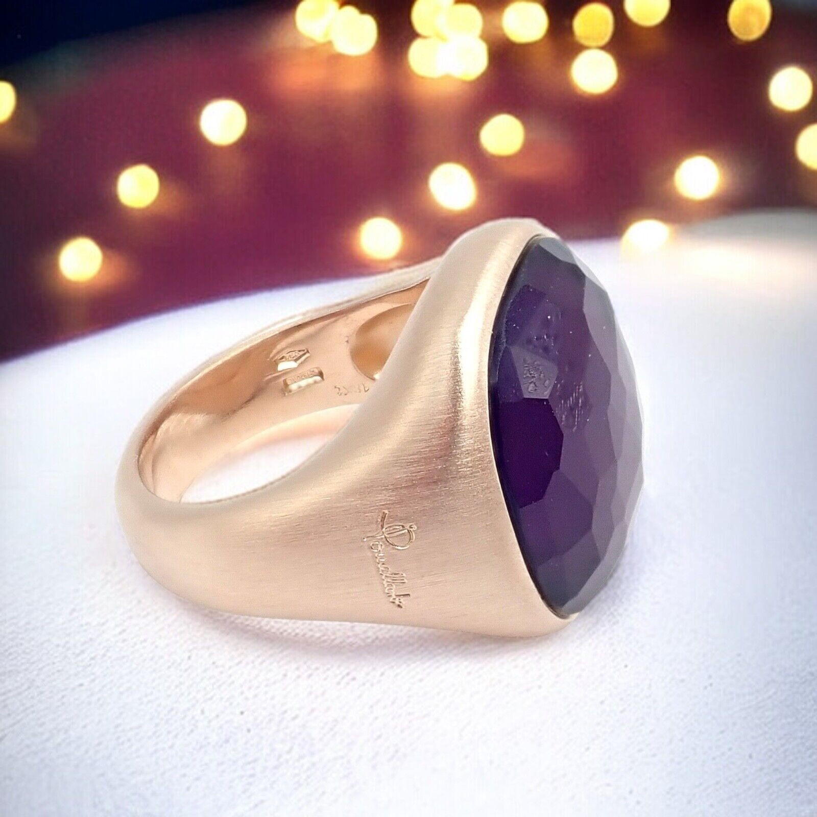 Authentic Pomellato 18K Rose Gold Large Faceted Amethyst Victoria Ring Size 6.5 - Luxury Statement Jewelry for Weddings, Anniversaries & Special Occasions