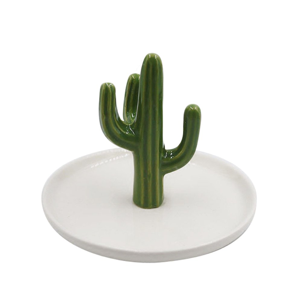 Stylish Ceramic Cactus Ring Holder - Jewelry Organizer & Decorative Tray for Rings, Earrings, Bracelets, Keys - Perfect Wedding & Birthday Gift - Ideal for Bedroom Vanity, Bathroom Counter, and Entryway Organization