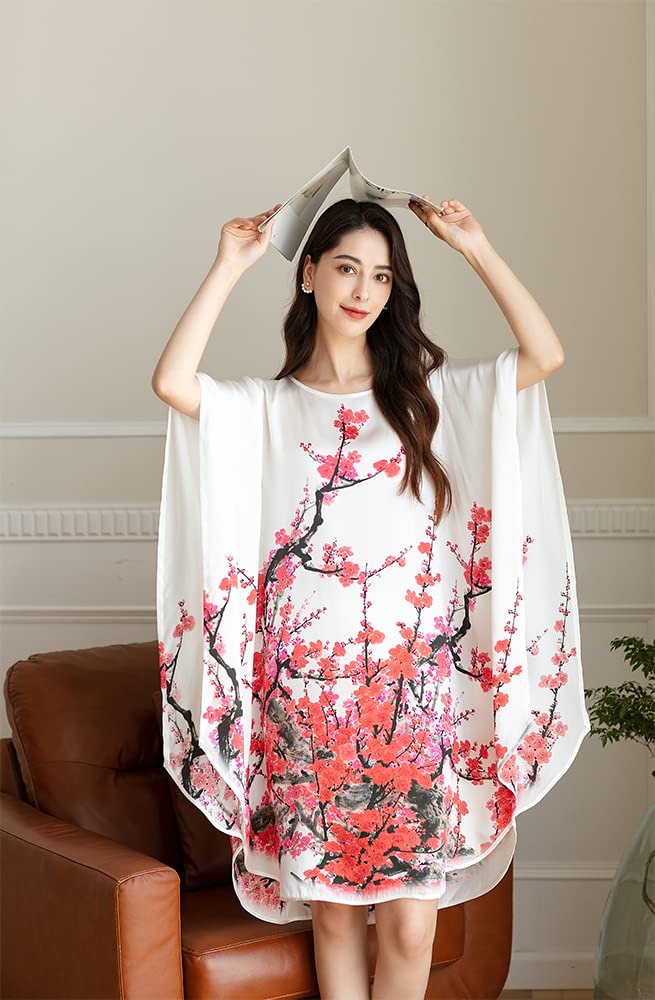 100% Pure Silk Pajamas for Women | Floral Print Silk Kimono Robe & Bathrobe with Doll Sleeves - Perfect for Spa Days, Bridal Showers & Luxury Loungewear