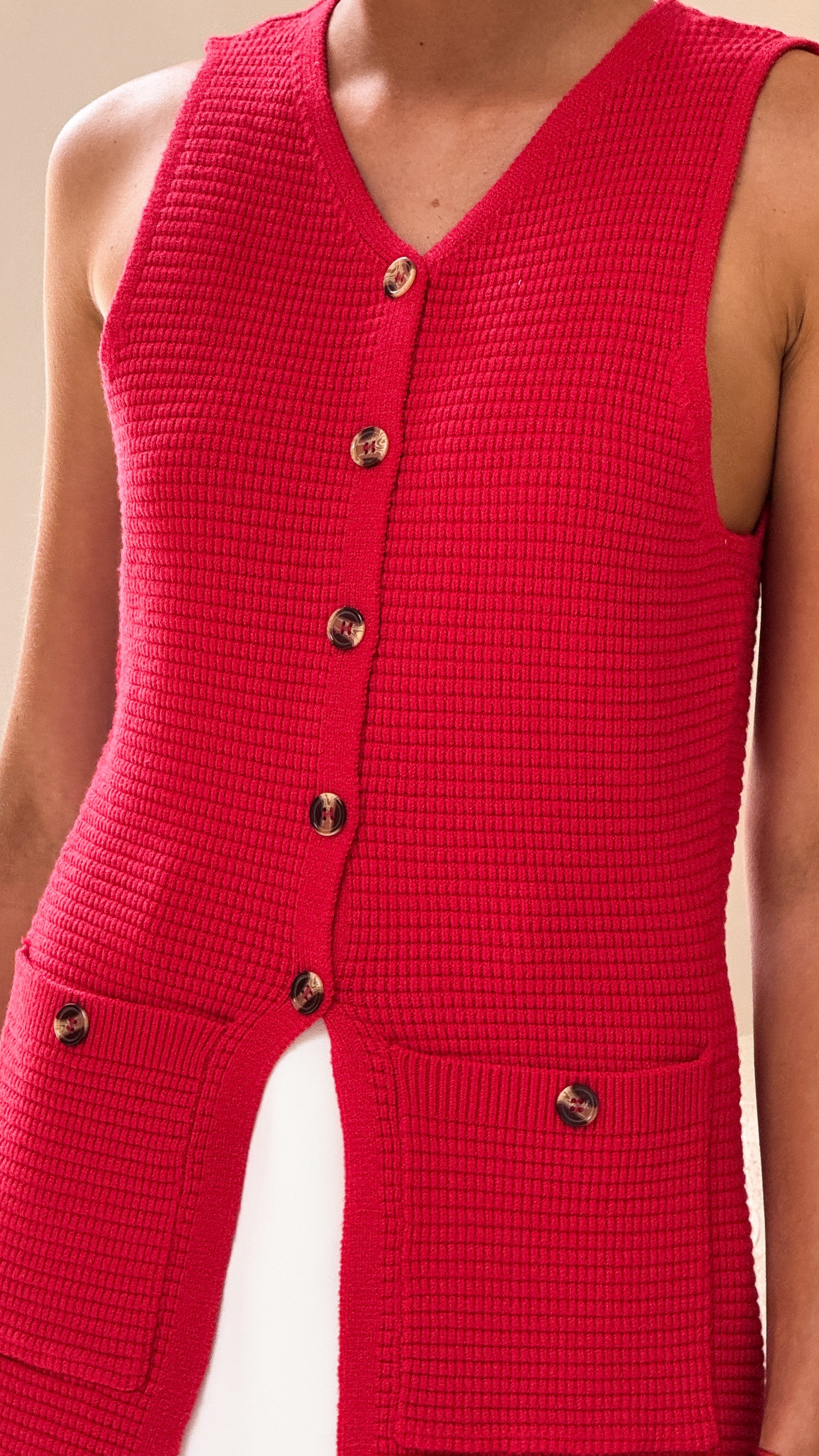 Inari Knit Button Up Vest for Women - Soft & Stylish Red Cardigan Sweater | Perfect for Layering, Office Wear & Casual Outfits