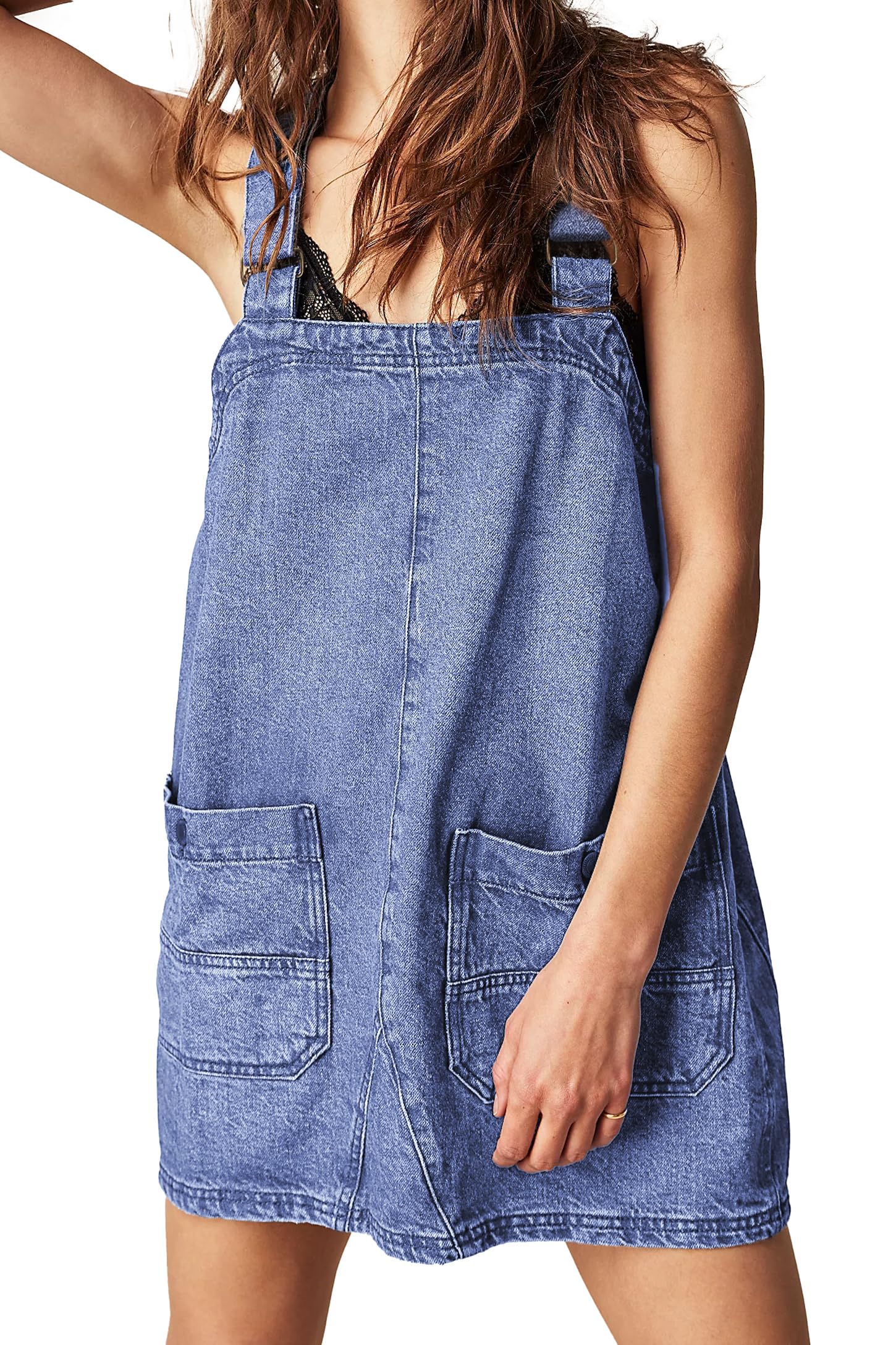 Women's Denim Overalls Dress - Adjustable Straps Summer Romper for Casual Outings