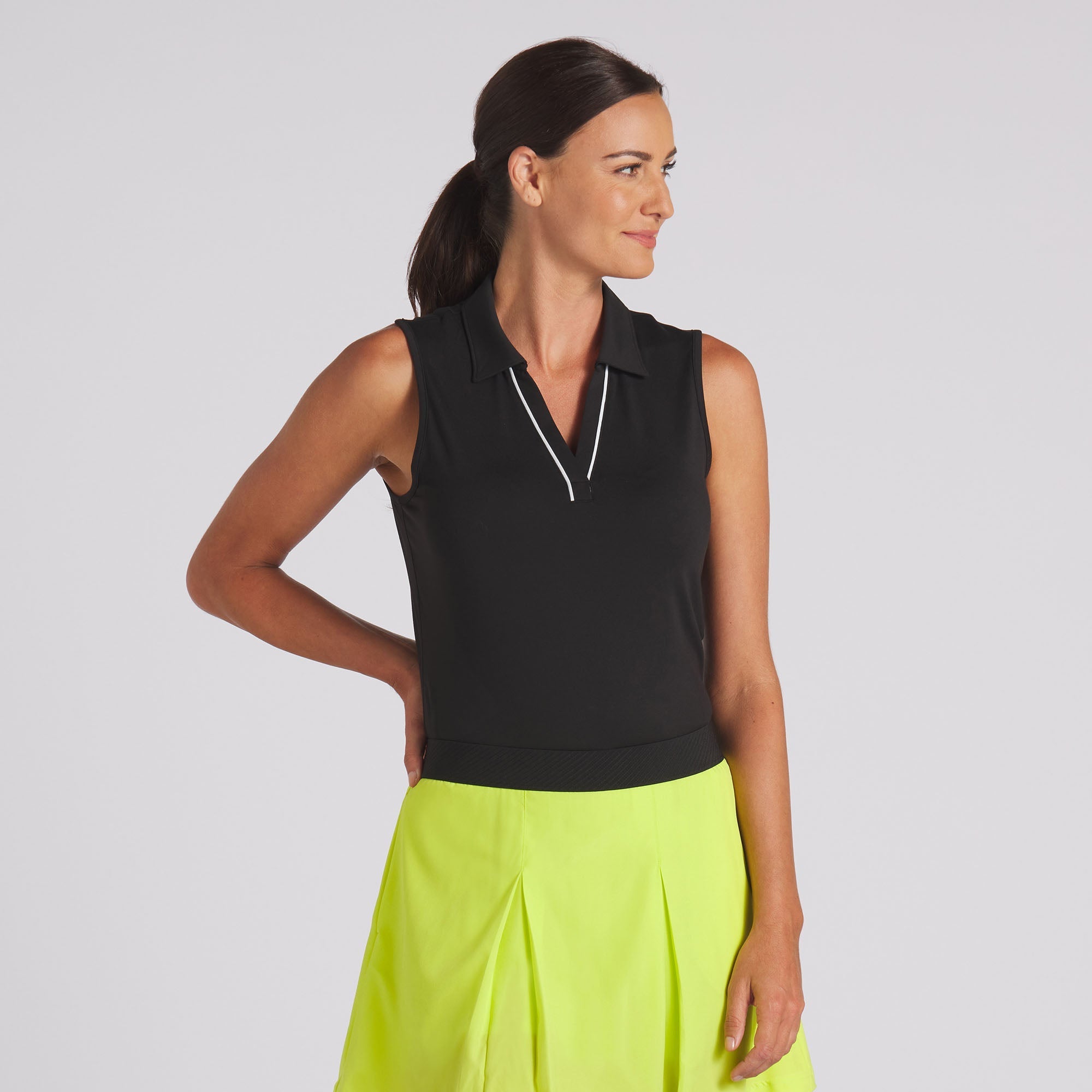 Women's CLOUDSPUN Piped Sleeveless Golf Polo Shirt - Breathable Moisture-Wicking Performance Top for Golf, Tennis & Summer Outdoor Activities