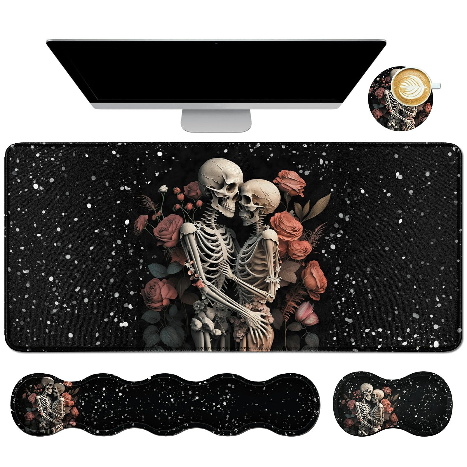 4Pcs Ergonomic Memory Foam Keyboard & Mouse Wrist Rest Set with Non-Slip Gaming Desk Mat (31.5