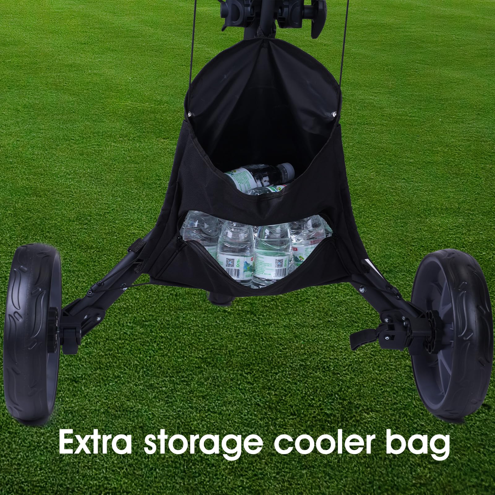 DRUIDS 3 Wheel Golf Push Cart - Lightweight Compact Folding Golf Trolley with Cooler, Brake & Cup/Umbrella Holder | Manual Pull Caddy for Walking Golfers | Perfect for Golf Courses, Driving Ranges & Outdoor Practice
