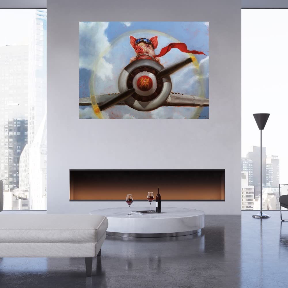 When Pigs Fly Canvas Wall Art by Lucia Heffernan - 46x35 Inch Ready-to-Hang Fine Art Painting for Living Room, Bedroom, Office Decor - Whimsical Animal Artwork Perfect for Home, Bar & Dining Room Wall Decor