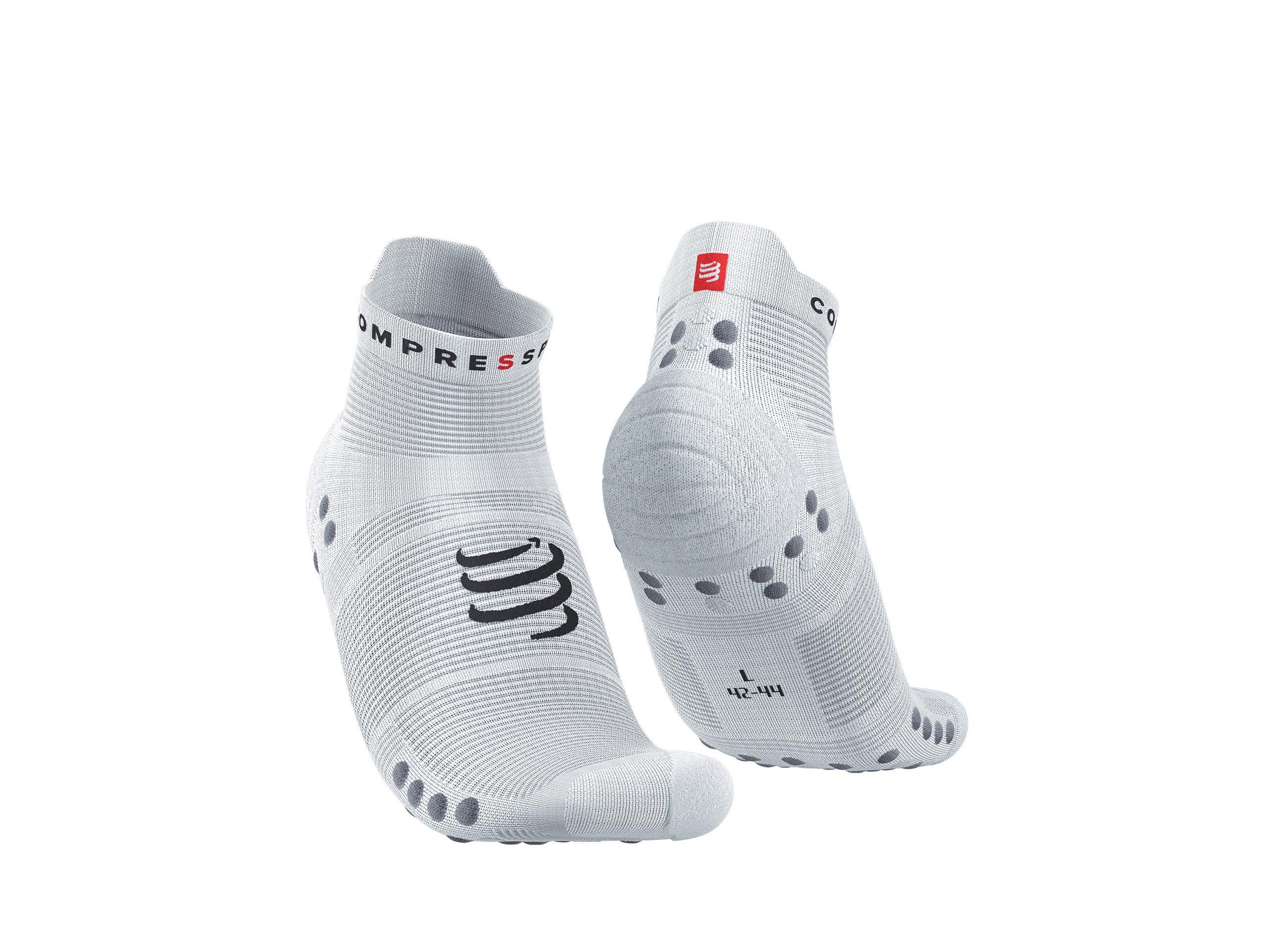 Compressport Unisex Pro Racing Socks v4.0 - Running Socks for Men & Women - Breathable Low Cut Athletic Socks for Marathon, Cycling & Sports - White/Alloy