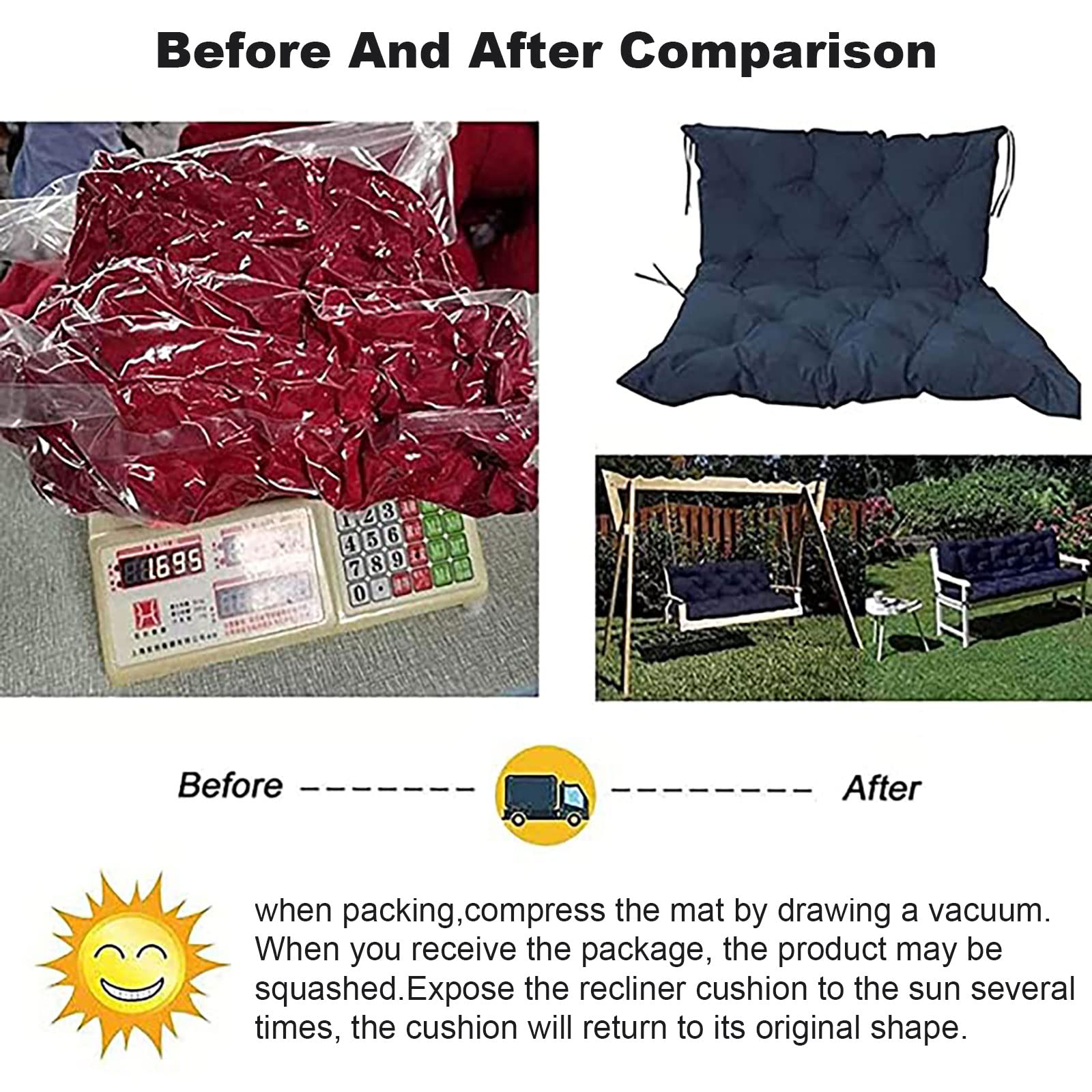 Waterproof Outdoor Swing Cushion Replacement - 2/3 Seater Garden Bench Cushion with Backrest (59x39x4 Inches, Orange) - Perfect for Patio, Porch & Backyard Relaxation
