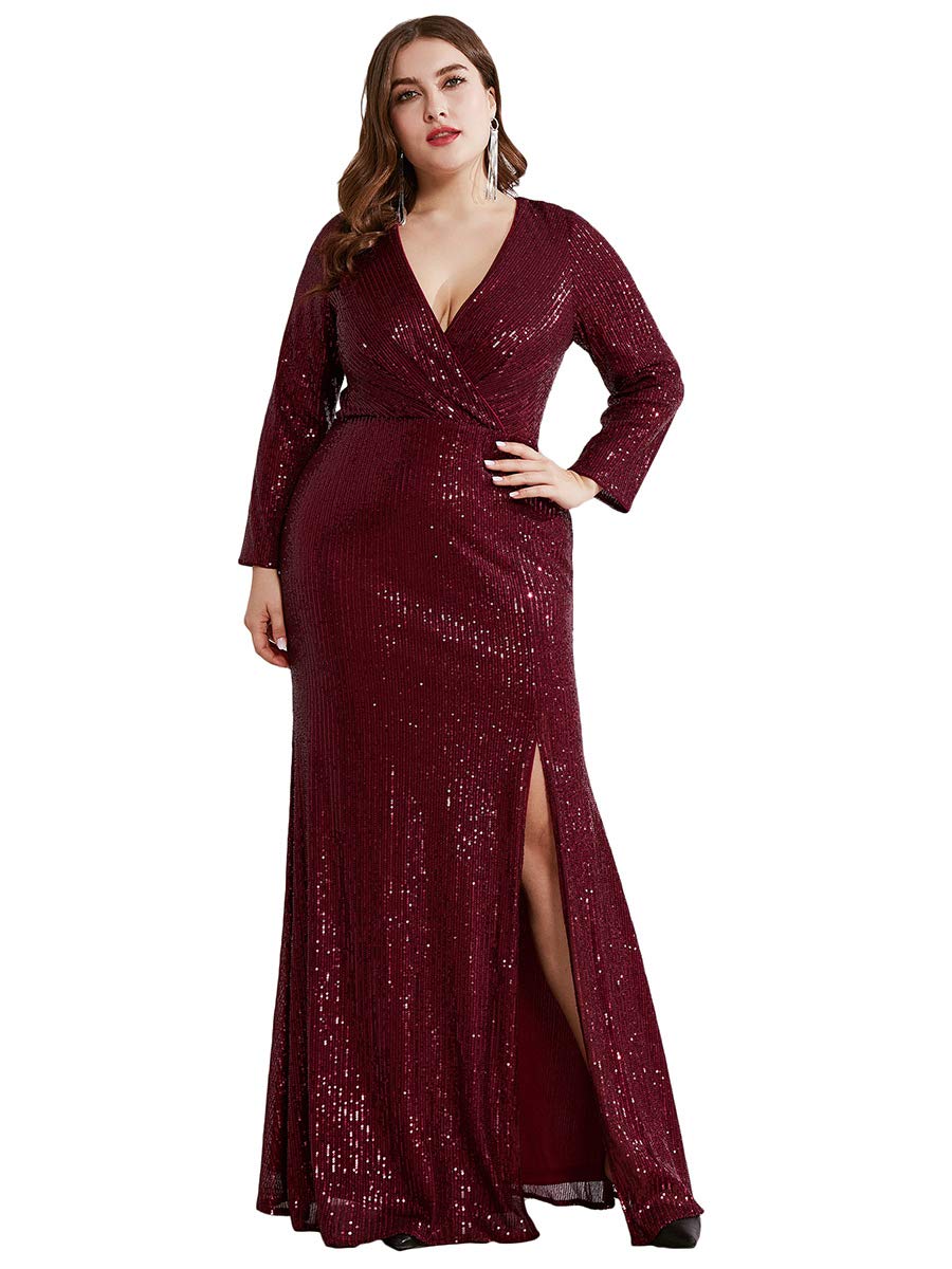 Elegant Sequin Long Sleeve Formal Evening Dress for Women with High Slit - Perfect for Prom, Gala, Wedding & Cocktail Party