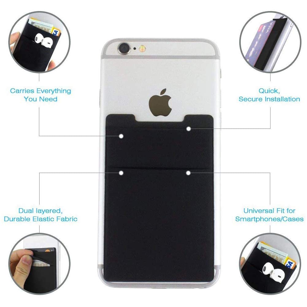 3M Adhesive Stick-On Phone Wallet for Credit Cards & ID – 3 Pack (Black, Black, Grey) – Slim Card Holder for iPhone, Samsung & Most Smartphones – Perfect for Travel, Work & Everyday Use