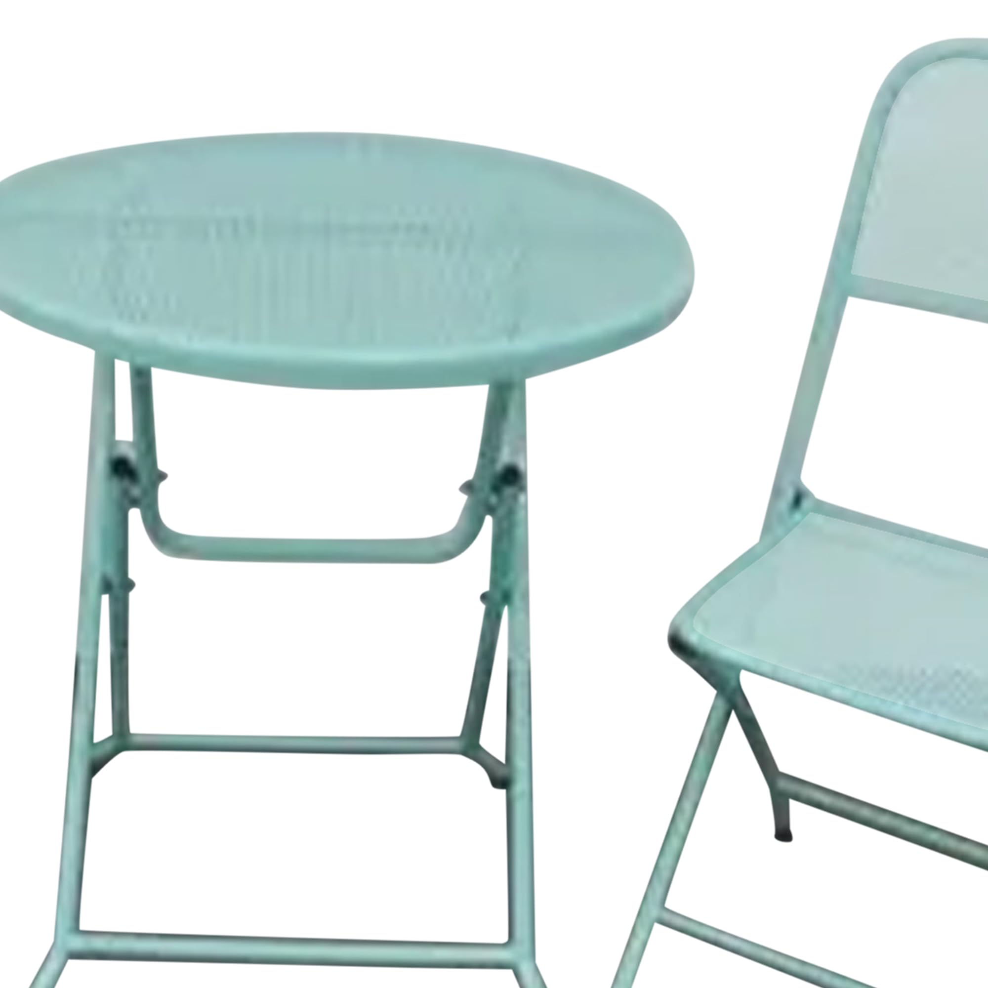 Foldable 3-Piece Outdoor Bistro Set - Powder Coated Steel Mesh Patio Dining Table & 2 Chairs (Blue) - Perfect for Small Balcony, Garden, Deck or Poolside Relaxation