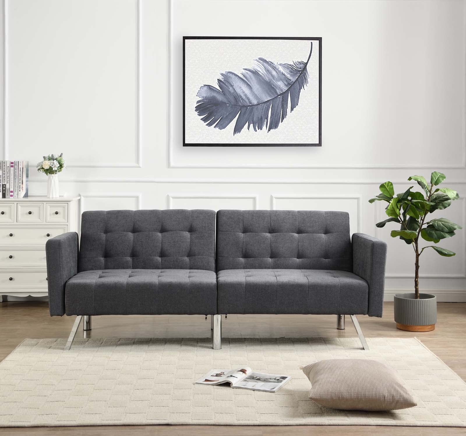 Modern Convertible Futon Sofa Bed - Adjustable Folding Sleeper Loveseat with Upholstered Armrests for Living Room, Bedroom & Small Spaces | Dark Grey | Perfect for Studio Apartments, Guest Rooms & Multi-Functional Spaces