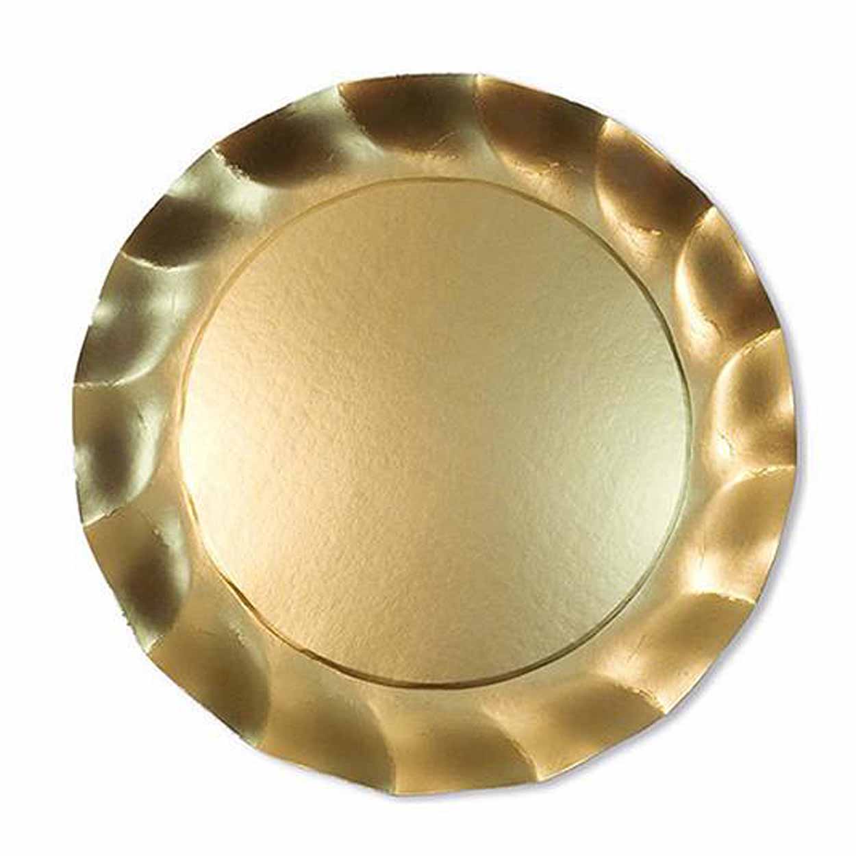 Premium Satin Gold Wavy Edge Paper Dinner Plates - Set of 8, Elegant Disposable Plates for Weddings, Parties & Special Events