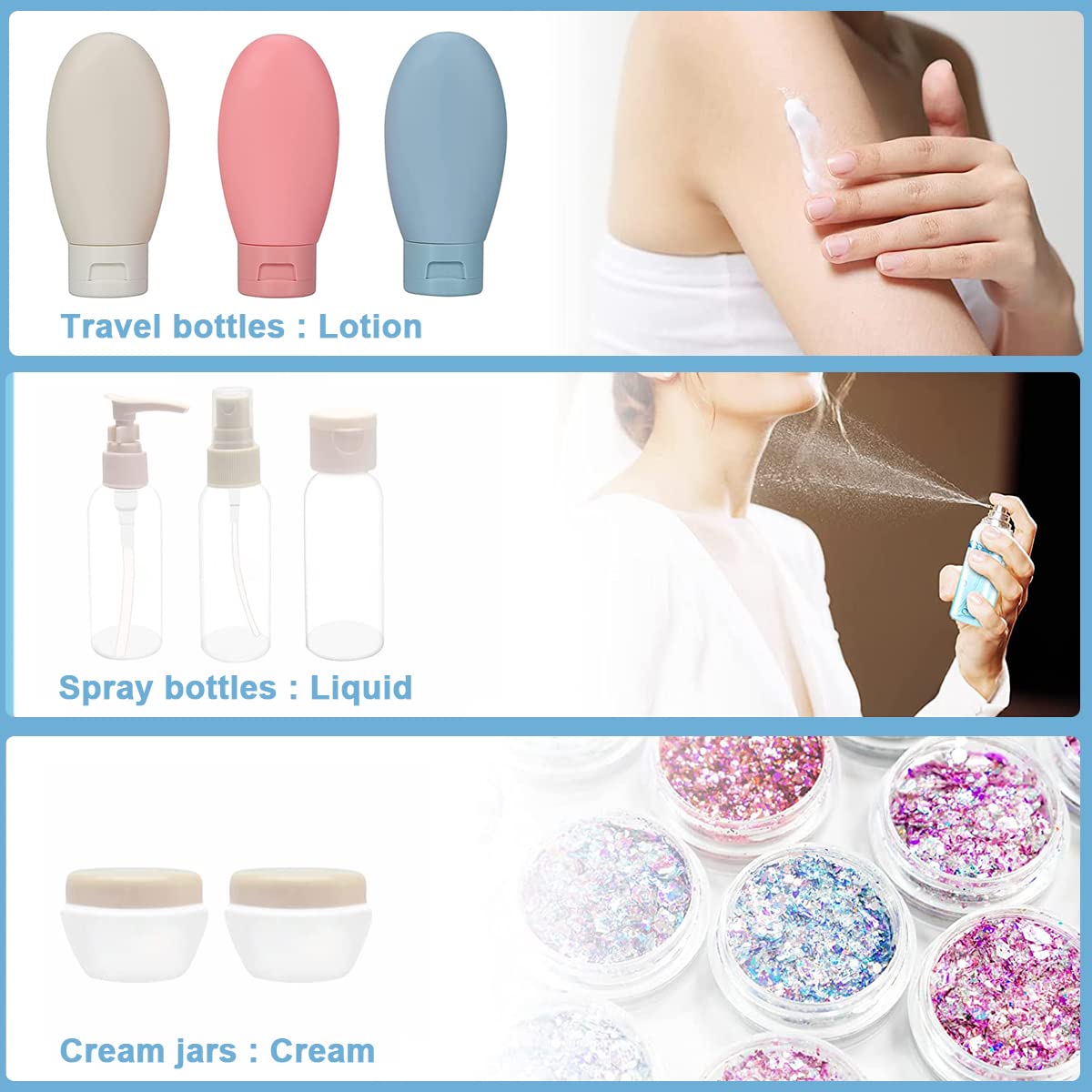MAYCREATE® 11-Piece Leak-Proof Travel Bottle Set - TSA Approved Refillable Toiletry Containers for Shampoo, Lotion & Shower Gel - Perfect for Air Travel, Gym & Vacation Essentials (Includes Spray Bottles & Cream Jars)