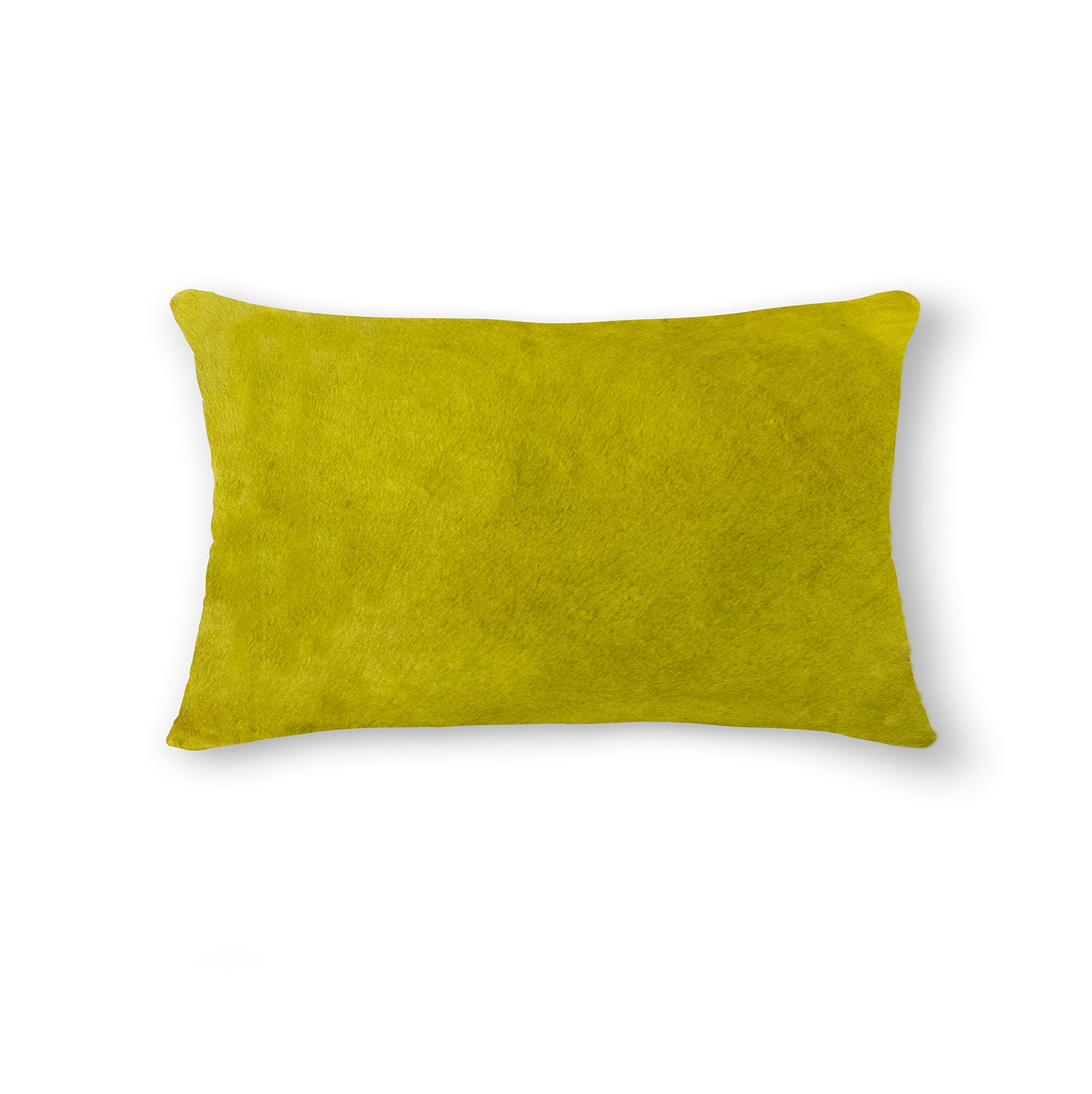 Premium 100% Natural Torino Cowhide Throw Pillows with Polyester Insert - Handcrafted Accent Cushions (12x20 Inches, Yellow) for Sofa, Bed, Living Room & Home Decor