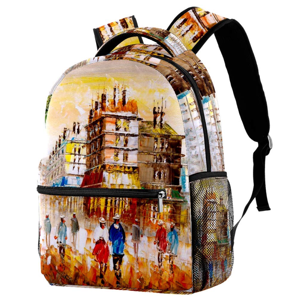 Paris Street View Oil Painting Backpack - Stylish Canvas Shoulder Bag for Students, Travel & College School Use - Perfect for Daily Commute, Campus Life & Urban Adventures