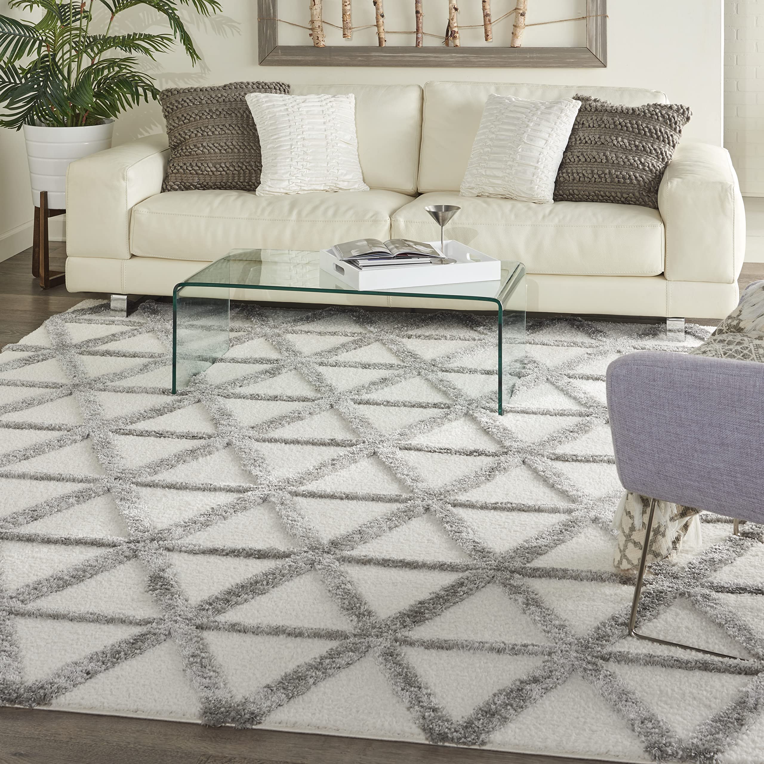 Nourison Melfi Modern Ivory/Grey 8x10 Area Rug - Non-Shedding, Easy to Clean, Soft Textured - Perfect for Living Room, Bedroom, Dining Room & Kitchen Decor