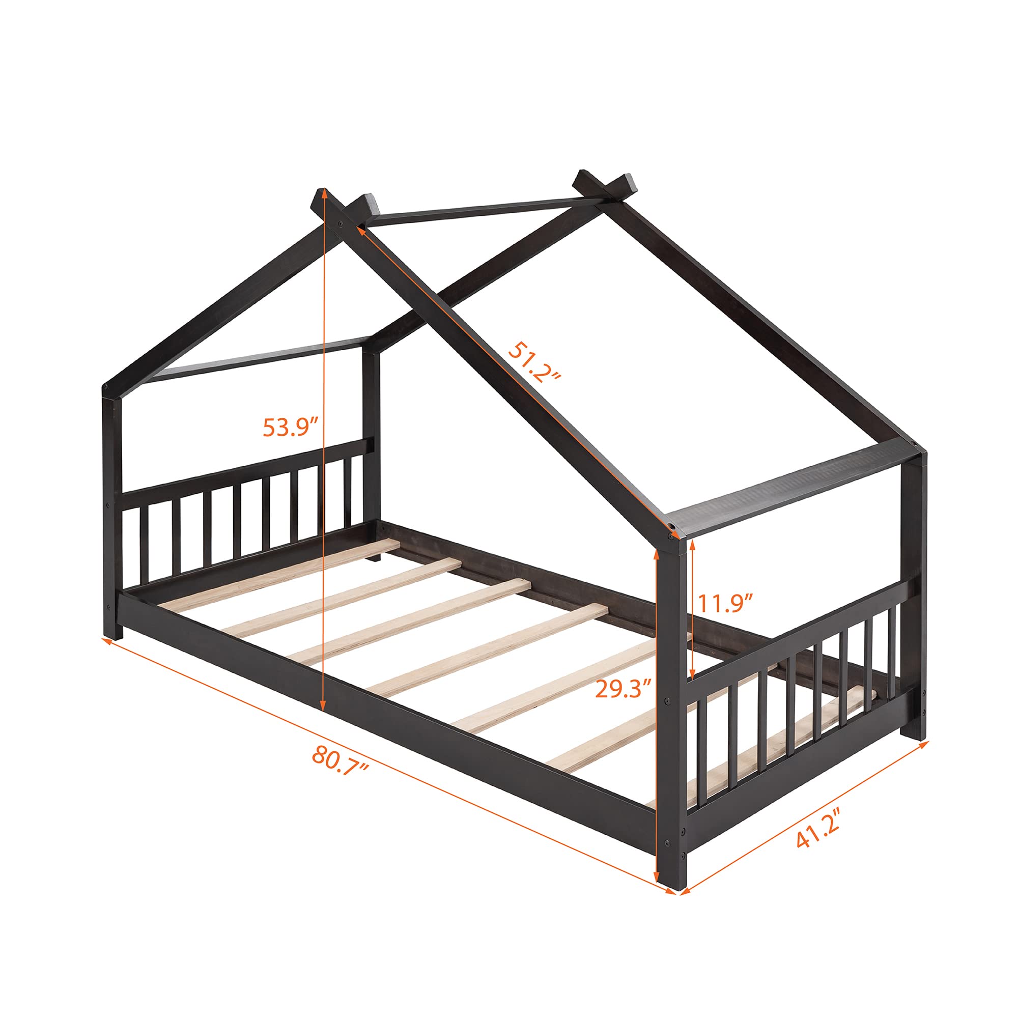 Harper & Bright Designs Wooden House Twin Bed for Kids - Espresso Platform Bed Frame with Headboard & Footboard, Montessori Toddler Bed, No Box Spring Needed - Perfect for Nursery, Bedroom & Playroom Decor