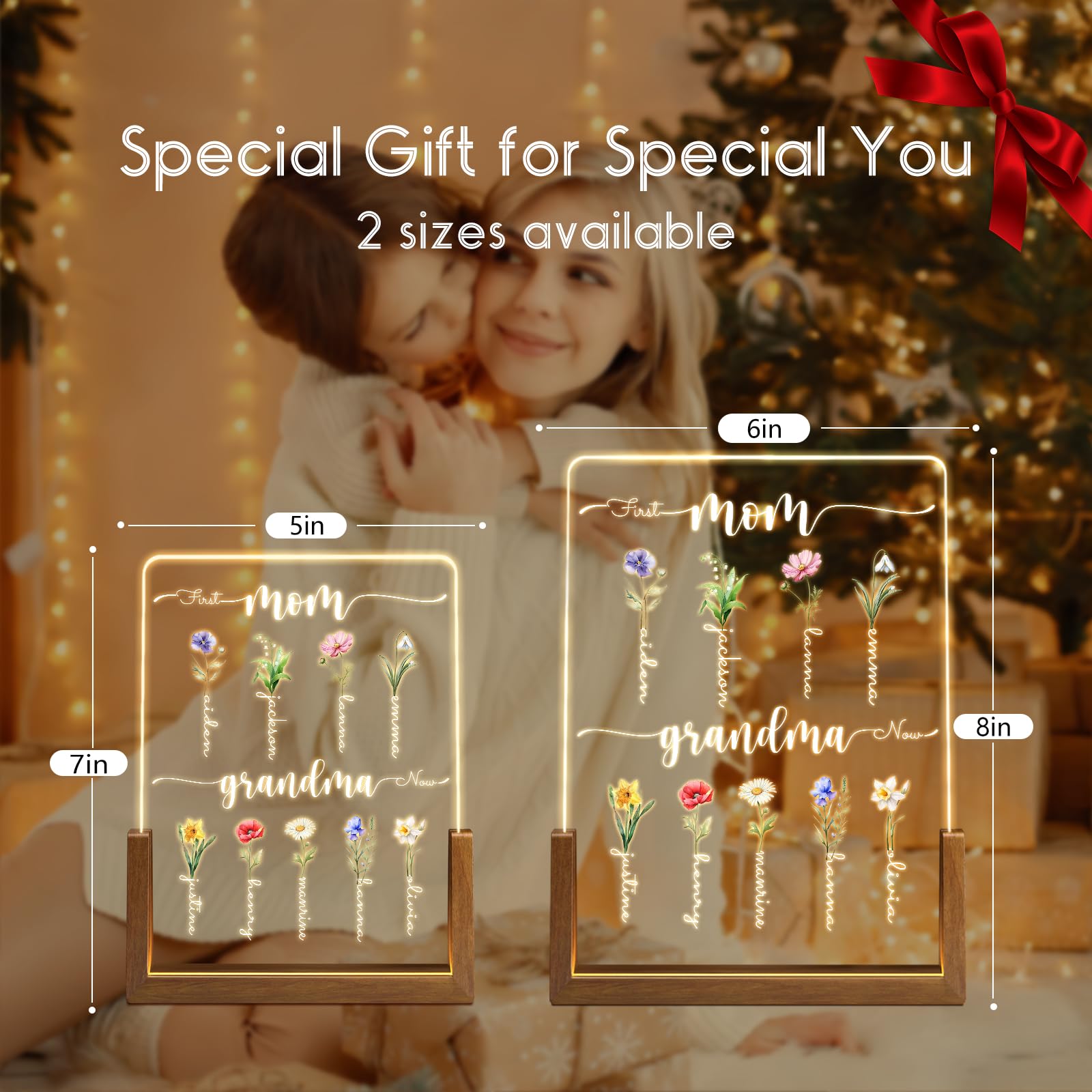 Personalized Mother's Day Gifts for Mom & Grandma - Custom Birth Month Flower with Names - Unique Gift Ideas from Kids & Grandkids for Birthday, Anniversary & Special Occasions