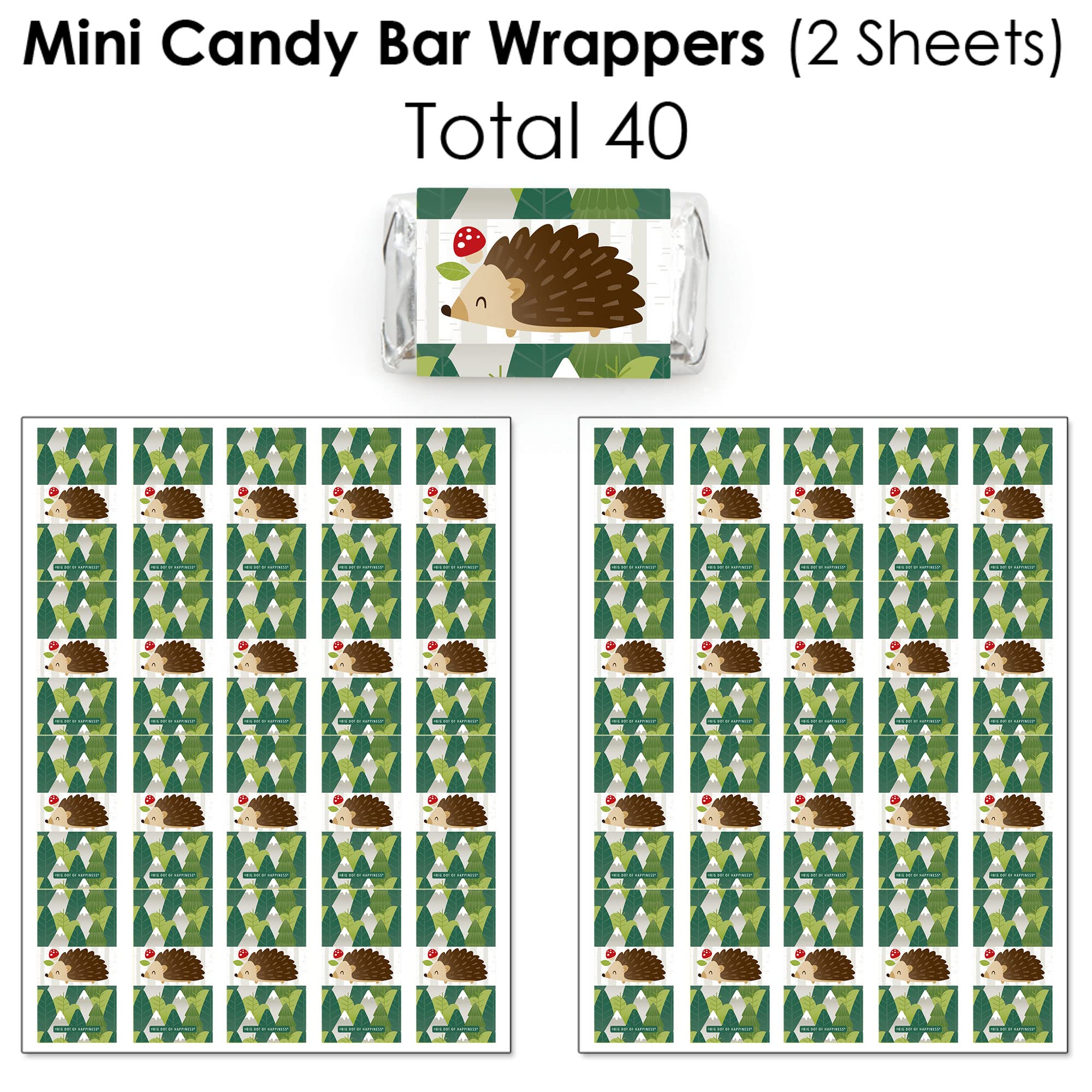Big Dot of Happiness Forest Hedgehogs Candy Wrappers & Stickers Kit - 304pcs Woodland Party Supplies for Baby Showers, Birthdays, Favors - Perfect for DIY Treats, Gift Packaging & Scrapbooking