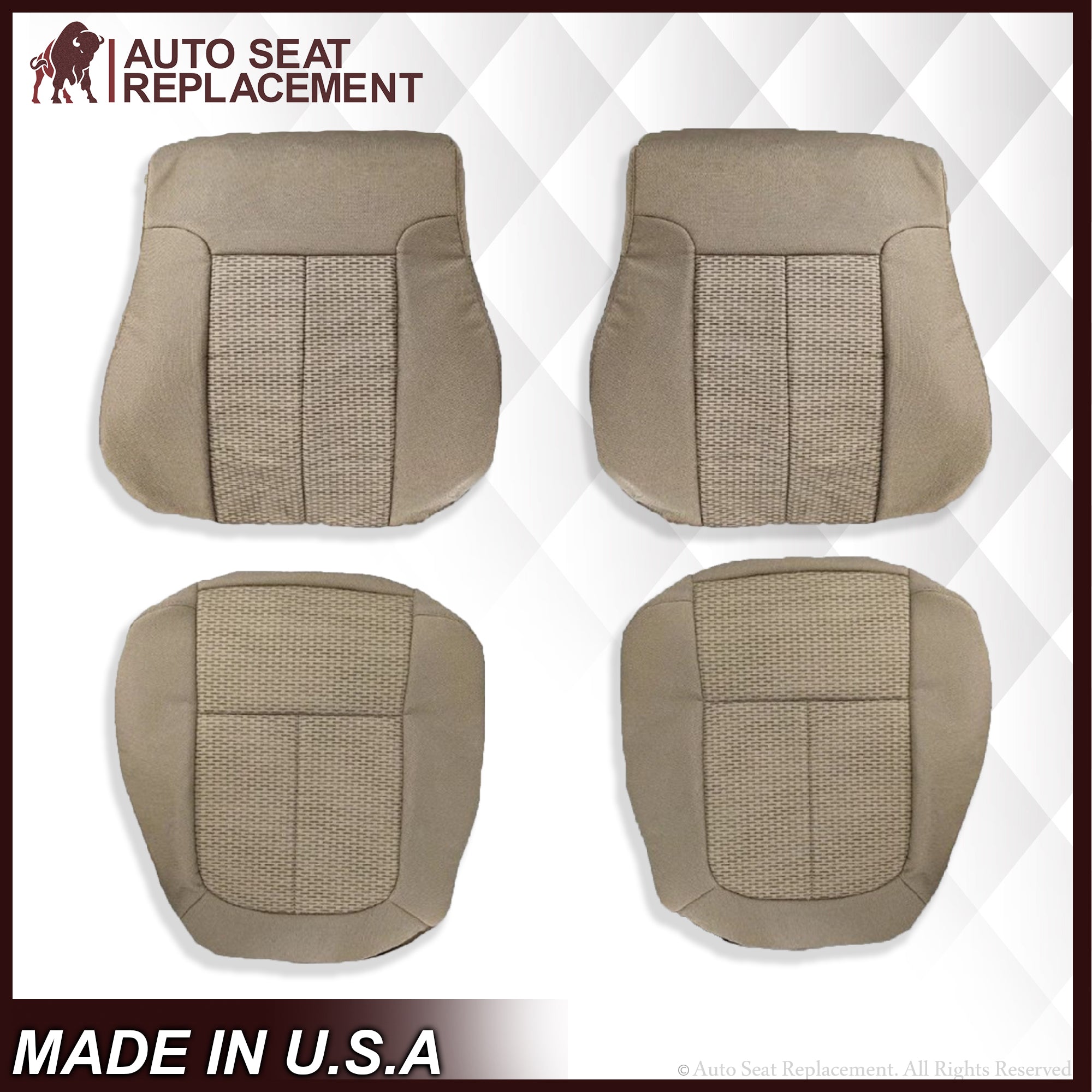 2009-2014 Ford F150 XLT Super Duty Tan Cloth Replacement Front Seat Covers - Durable & Custom Fit for Truck Interior Protection - Perfect for Off-Roading, Work Commutes & Vehicle Restoration