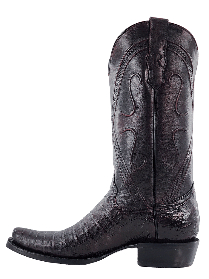 R.Watson RW2002 Genuine Caiman Belly Western Boots for Men - Black Cherry | Comfortable & Stylish Cowboy Boots for Riding, Dancing & Casual Wear