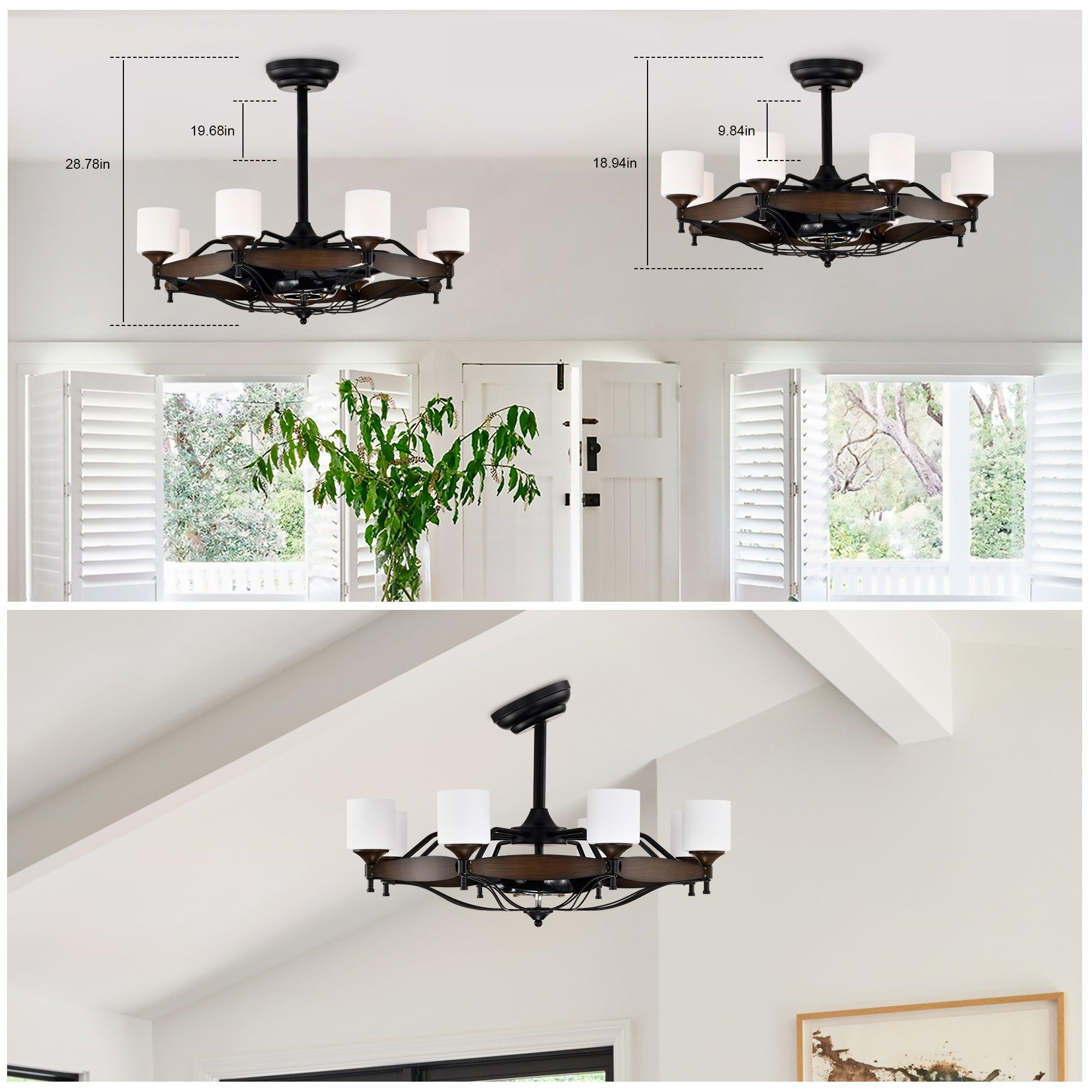 33 Inch Matte Black & Red Wood Grain Chandelier Ceiling Fan with Remote Control - DC Motor, 6 Speed Settings, 3 ABS Blades for Bedroom, Dining Room, Living Room, Kitchen, Farmhouse & Entryway | Perfect for Modern and Rustic Home Decor