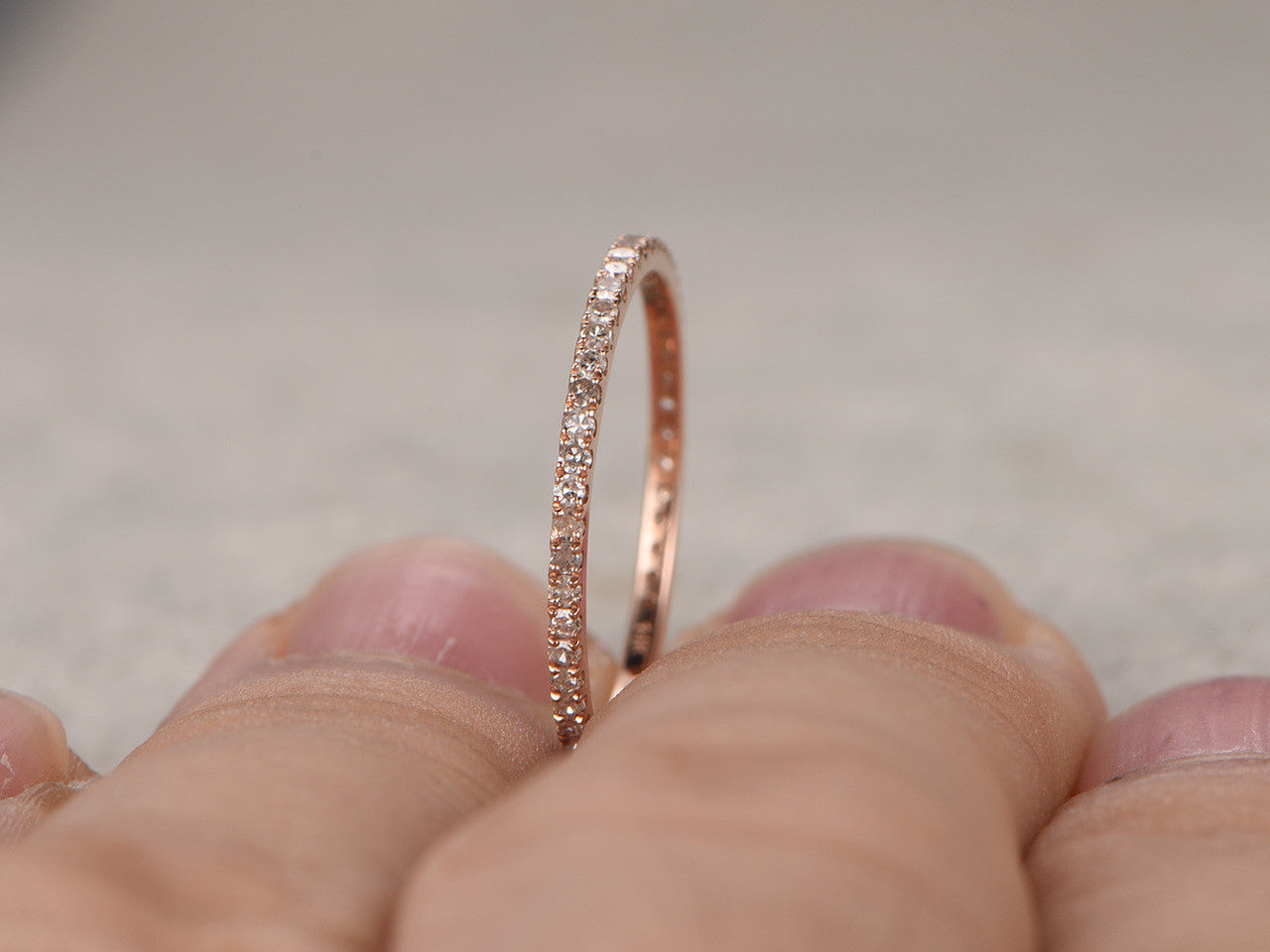 14K Rose Gold Round Diamond Wedding Ring - Micro Pave Thin Eternity Band for Women | Perfect Matching Bridal Set, Anniversary Gift & Everyday Luxury Jewelry