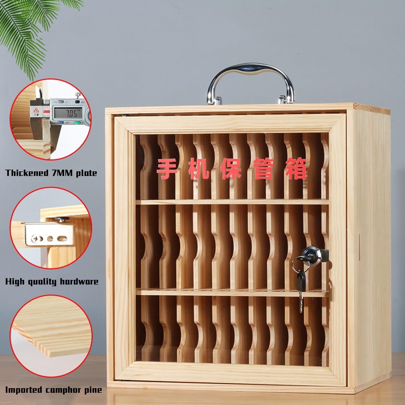 Wooden Cell Phone Storage Locker - 36 Slots Phone Holder Cabinet with Handle for Classroom, Office, and Meeting Rooms | Secure Mobile Device Organizer for Schools, Workplaces & Events