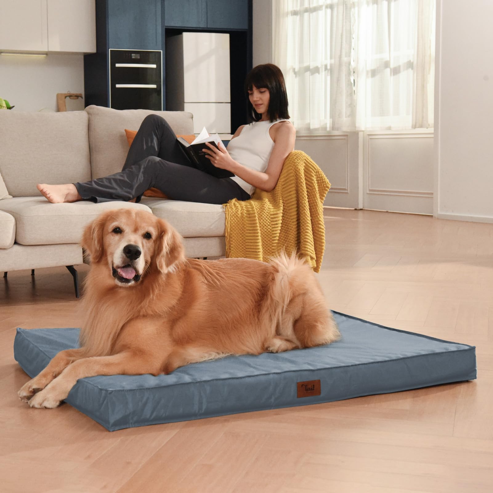 **Orthopedic Dog Bed for Medium & Small Dogs - Egg Crate Foam Support, Removable Washable Waterproof Cover - Blue Pet Bed Mat for Comfort & Joint Relief - Perfect for Crates, Living Rooms & Bedrooms**