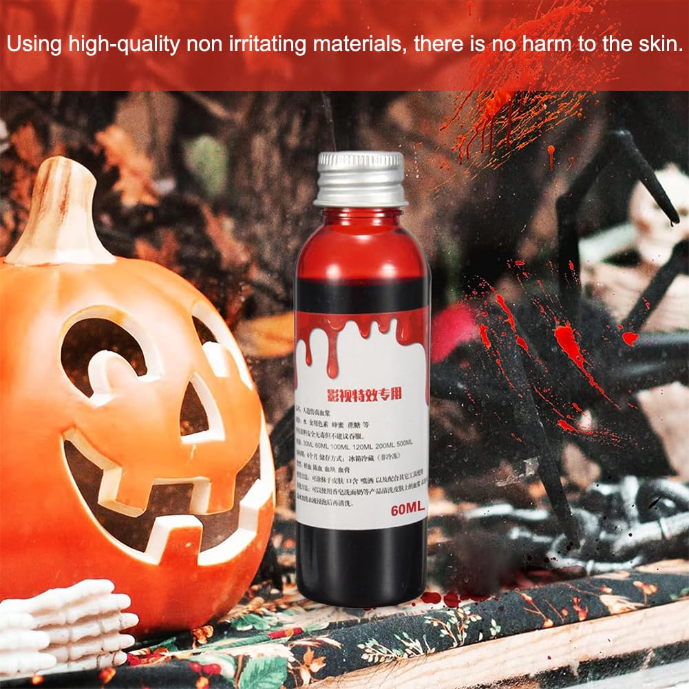 60ml Fake Blood for Halloween - Washable Artificial Blood for Zombie Makeup, Costume Parties & Carnival - Realistic SFX Blood for Scary Halloween Props & Theater Effects