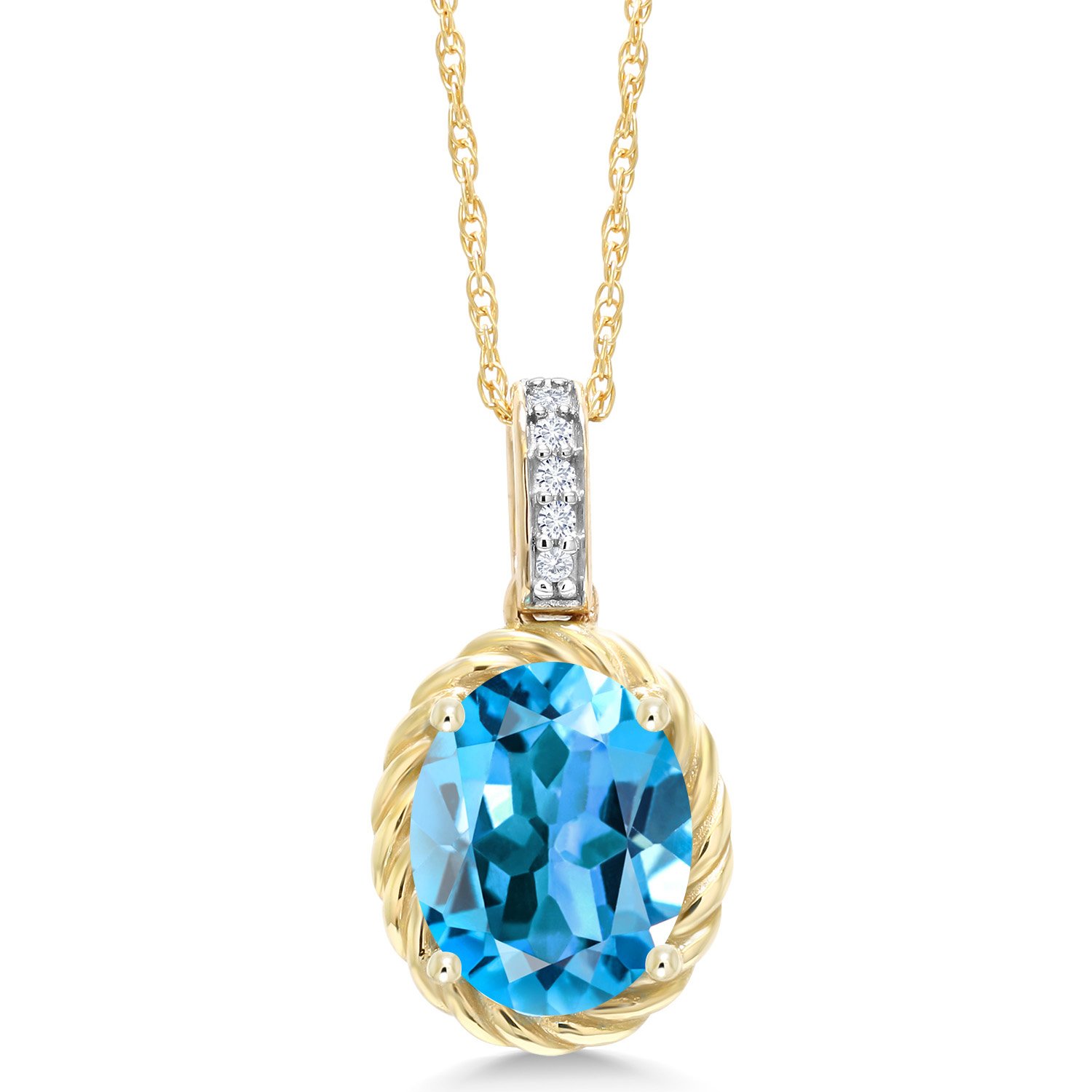 10K Yellow Gold 9X7MM Oval Birthstone & Diamond Pendant Necklace for Women - 18