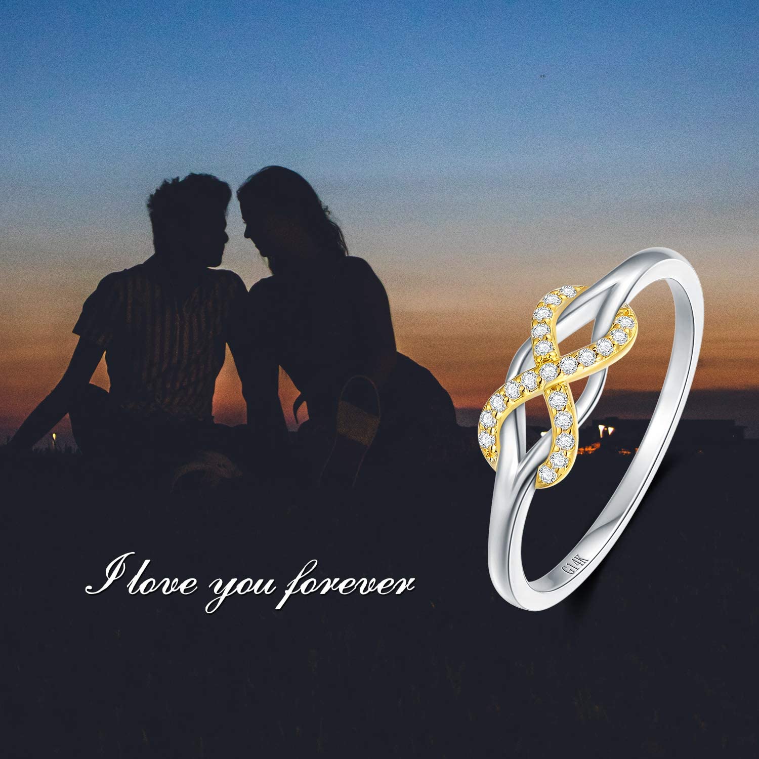 SISGEM 14K Solid Gold Infinity Love Band Ring with Celtic Knot & Natural Diamonds - Endless Promise Ring for Women, Size 5-11 - Perfect for Anniversary, Wedding & Engagement Gifts