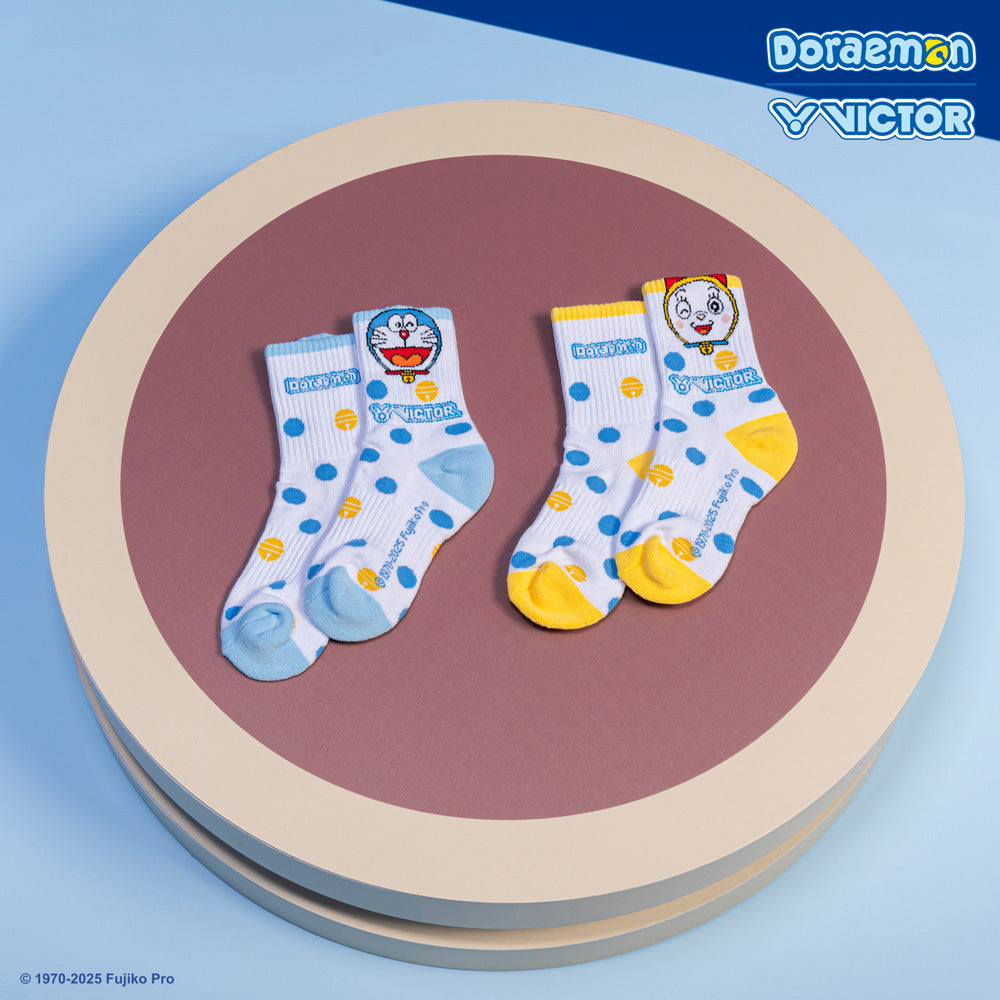 Victor x Doraemon Junior Sport Socks SK516DRM - Cute Cartoon Ankle Socks for Kids - Yellow Athletic Socks for School, Sports & Daily Wear