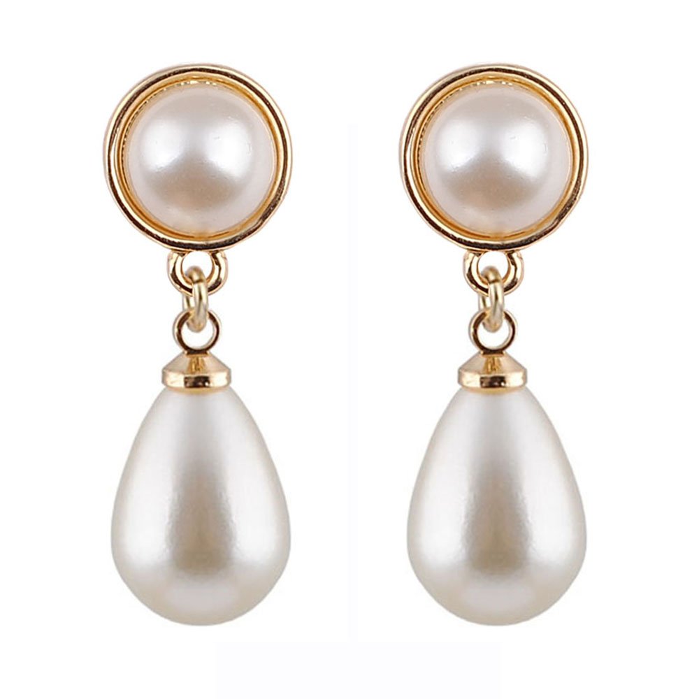 Elegant Gold Teardrop White Faux Pearl Drop Dangle Earrings for Women - Korean Style Party Jewelry - Perfect for Weddings, Date Nights & Special Occasions