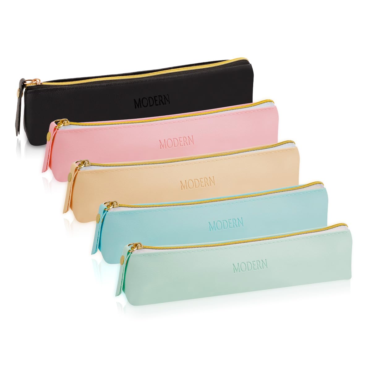 5 Pack Leather Pencil Case - Slim Zippered Stationery Organizer for Pens, Markers & Cosmetics | Cute Portable Pouch for School, Office & Travel Essentials