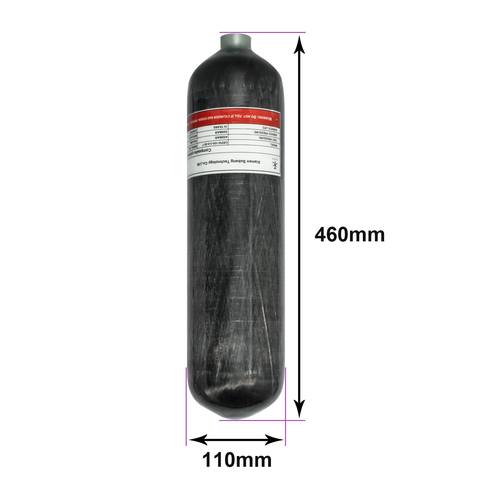 TUXING 4500Psi PCP High Pressure Air Tank - 3L Carbon Fiber Composite Cylinder, CE Approved for Paintball, Diving & Scuba (Empty Bottle, M18x1.5 Thread) - Perfect for Outdoor Sports & Emergency Air Supply