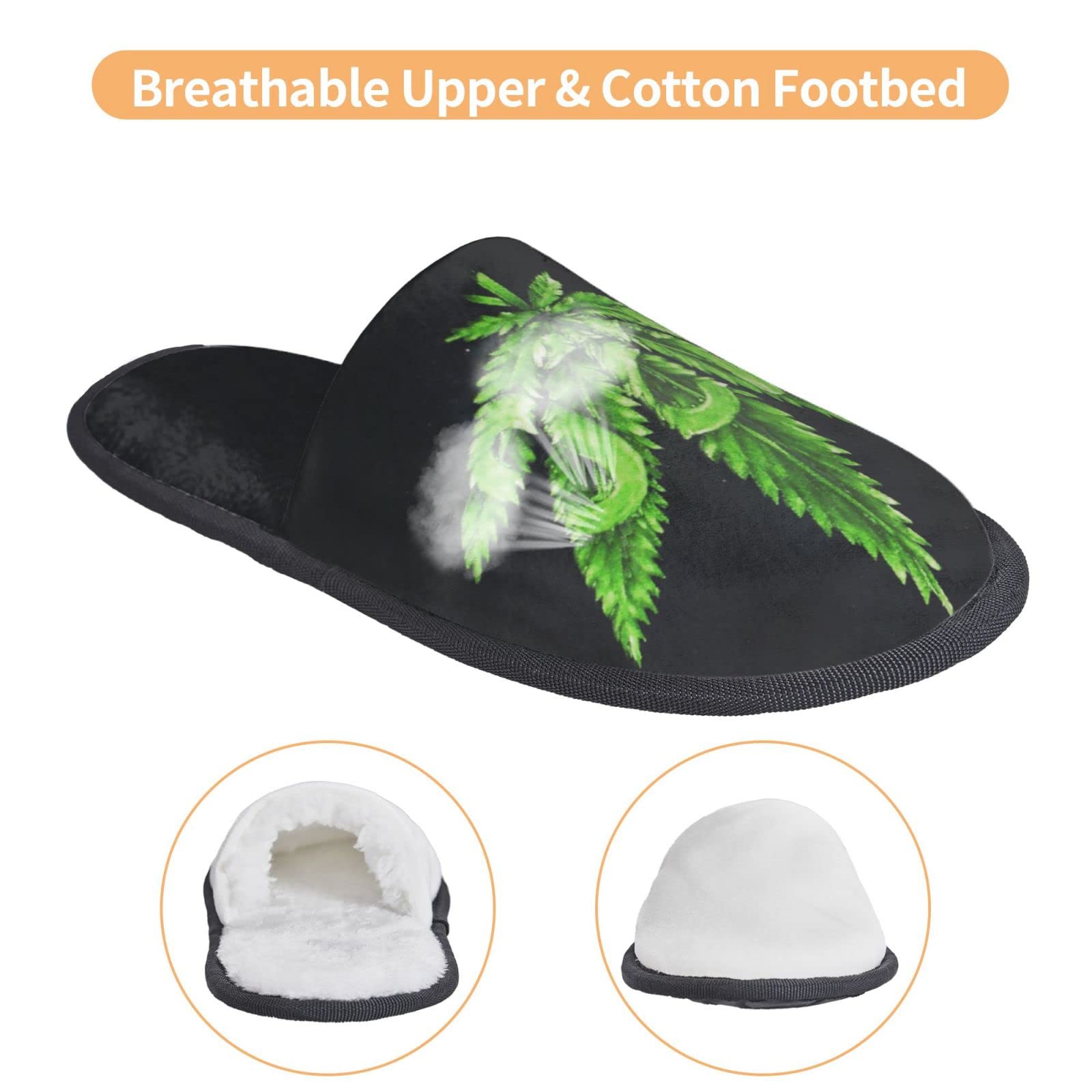 Men's Green Cannabis Leaf Memory Foam Slippers - Anti-Slip Sole House Shoes for Indoor/Outdoor Wear - Perfect for Relaxing at Home, Lounging or Casual Use