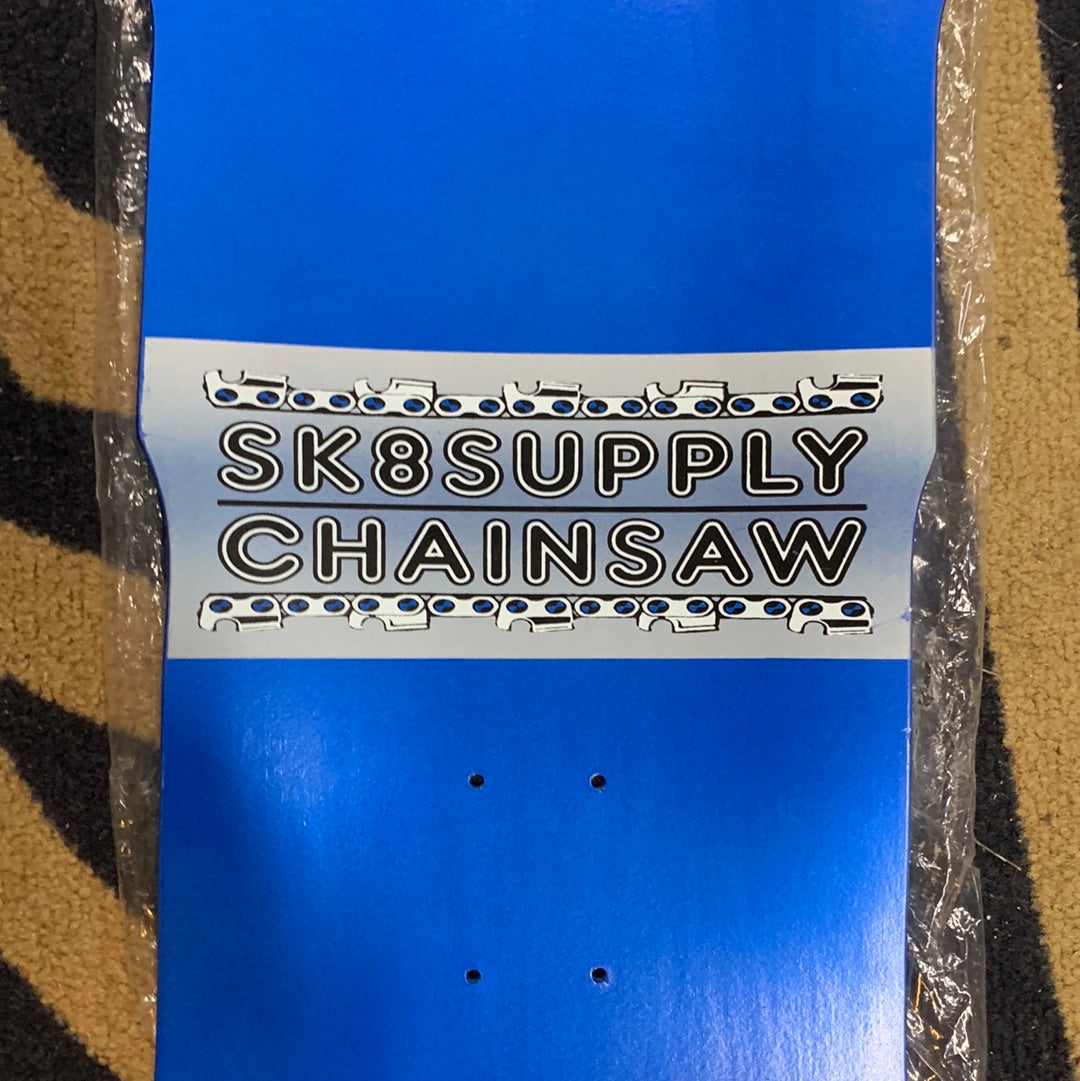 SK8supply CHAINSAW Limited Edition Skateboard Deck - Blue & Orange Graphic Design - Professional Street Skateboard for Adults & Teens - Perfect for Tricks, Commuting & Skatepark Riding