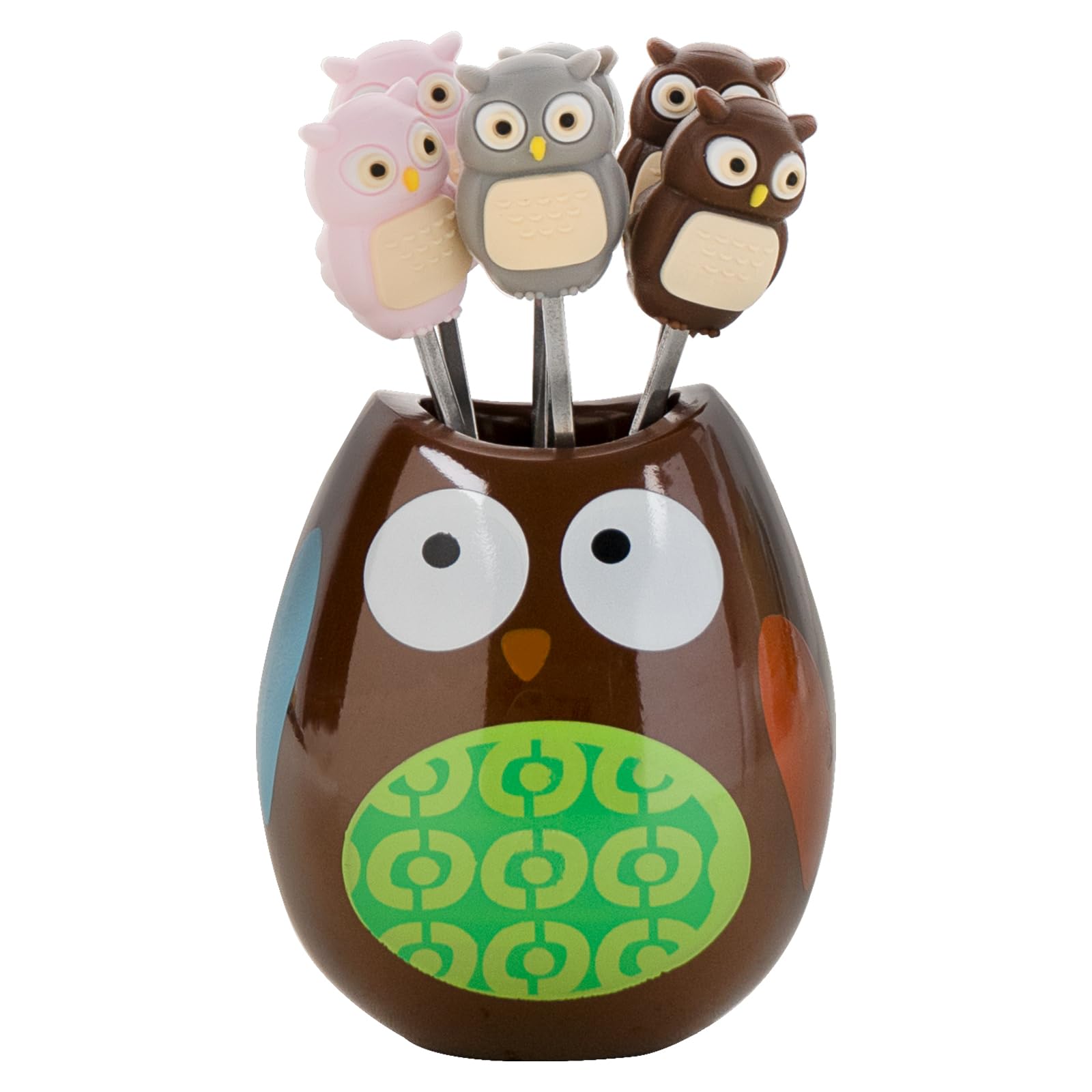 SHIDOW Cute Animal Fruit Forks Set - Stainless Steel Food Picks with Ceramic Owl Holder - Perfect for Party Decorations, Fruit Platters, and Kids Snack Time