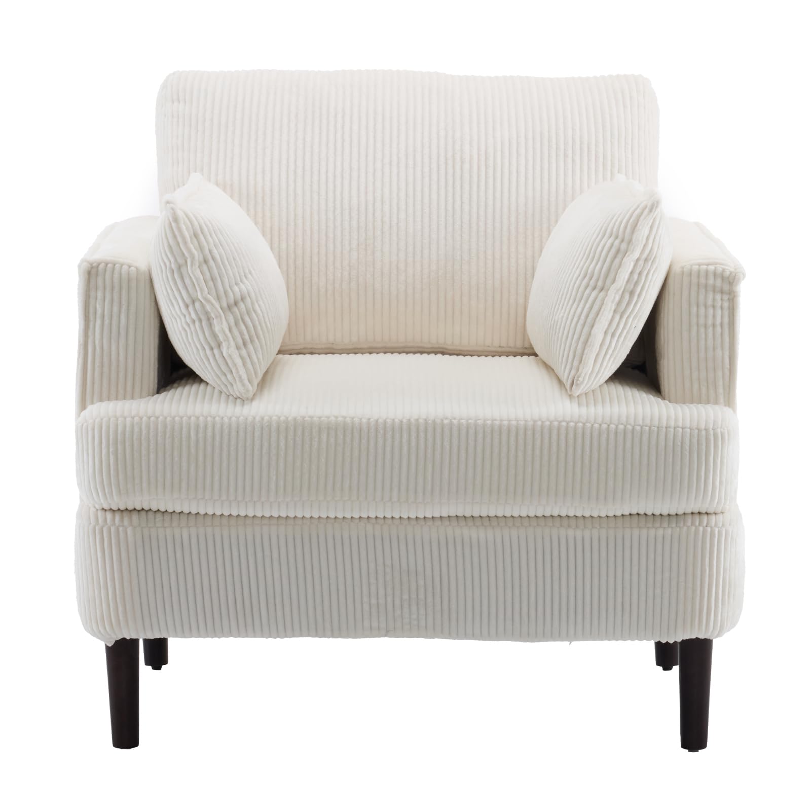 Karl Home Modern Accent Chair - Corduroy Upholstered Armchair with 2 Pillows & Side Pocket, Barrel Sofa Chair with Sturdy Solid Wood Legs - Comfortable Reading Chair for Living Room, Bedroom & Office (Beige) - Perfect for Relaxing, Reading & Small Space Decor