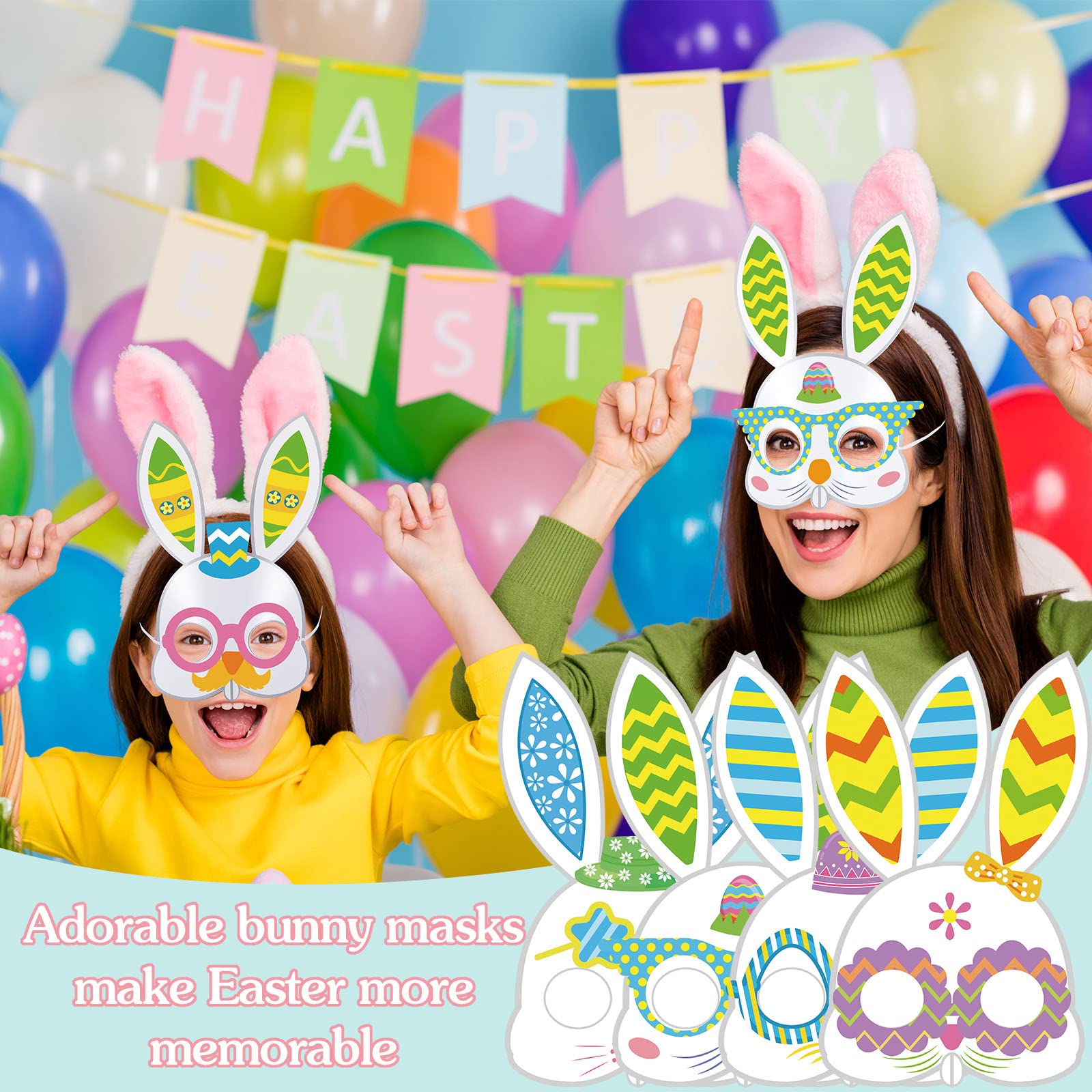 24-Pack DIY Easter Bunny Mask Craft Kits for Kids - Bunny Masks, Stickers & Elastic Bands - Fun Easter Crafts, Pretend Play & DIY Activities - Perfect for Easter Egg Hunts, Theme Parties & Classroom Celebrations