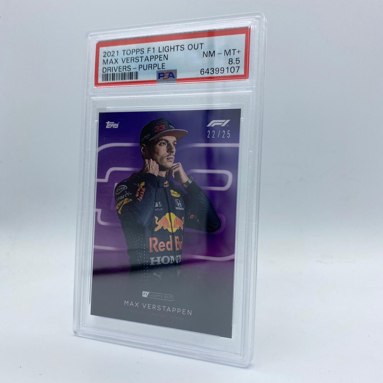 PSA 8.5 Graded 2022 Max Verstappen Purple Parallel Driver Card #22/25 - Perfect for F1 Collectors, Racing Fans & Sports Memorabilia Displays