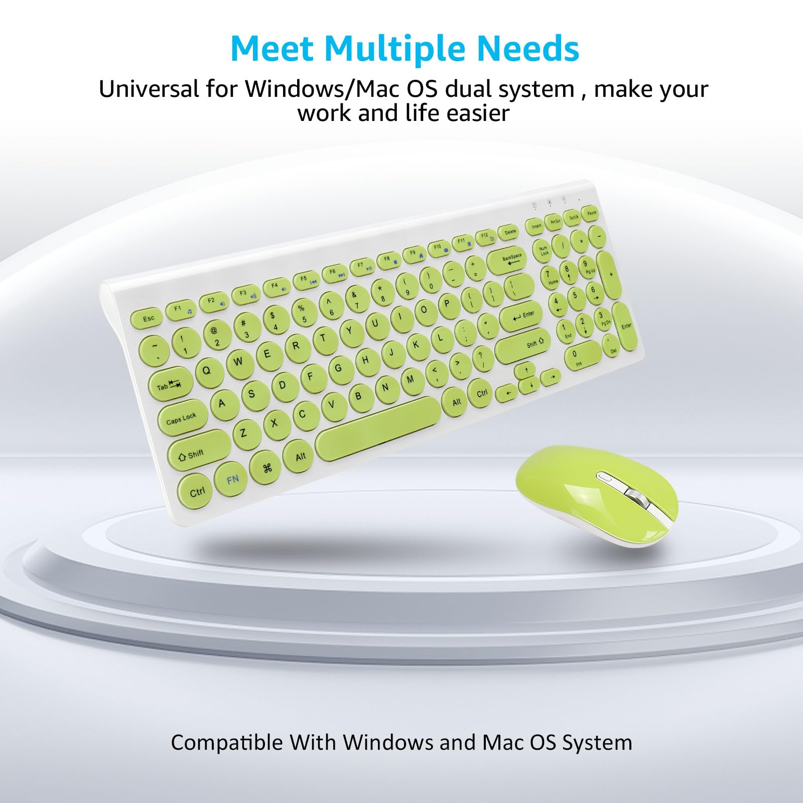 LeadsaiL Wireless Keyboard and Mouse Combo - 2.4GHz Ergonomic USB Set, Compact Silent Design for Windows Laptop/Desktop/PC - Grass Green | Perfect for Home Office, Gaming & Productivity