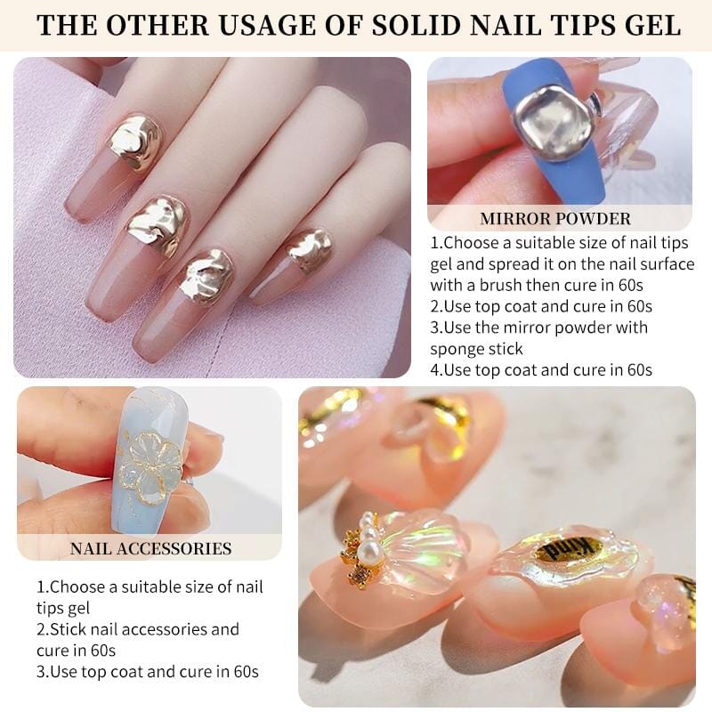 Clear Solid Nail Tips Gel - 5ml Professional Nail Extension Glue for Acrylic & Gel Nails - Perfect for Salon, Home Manicure & Nail Art DIY