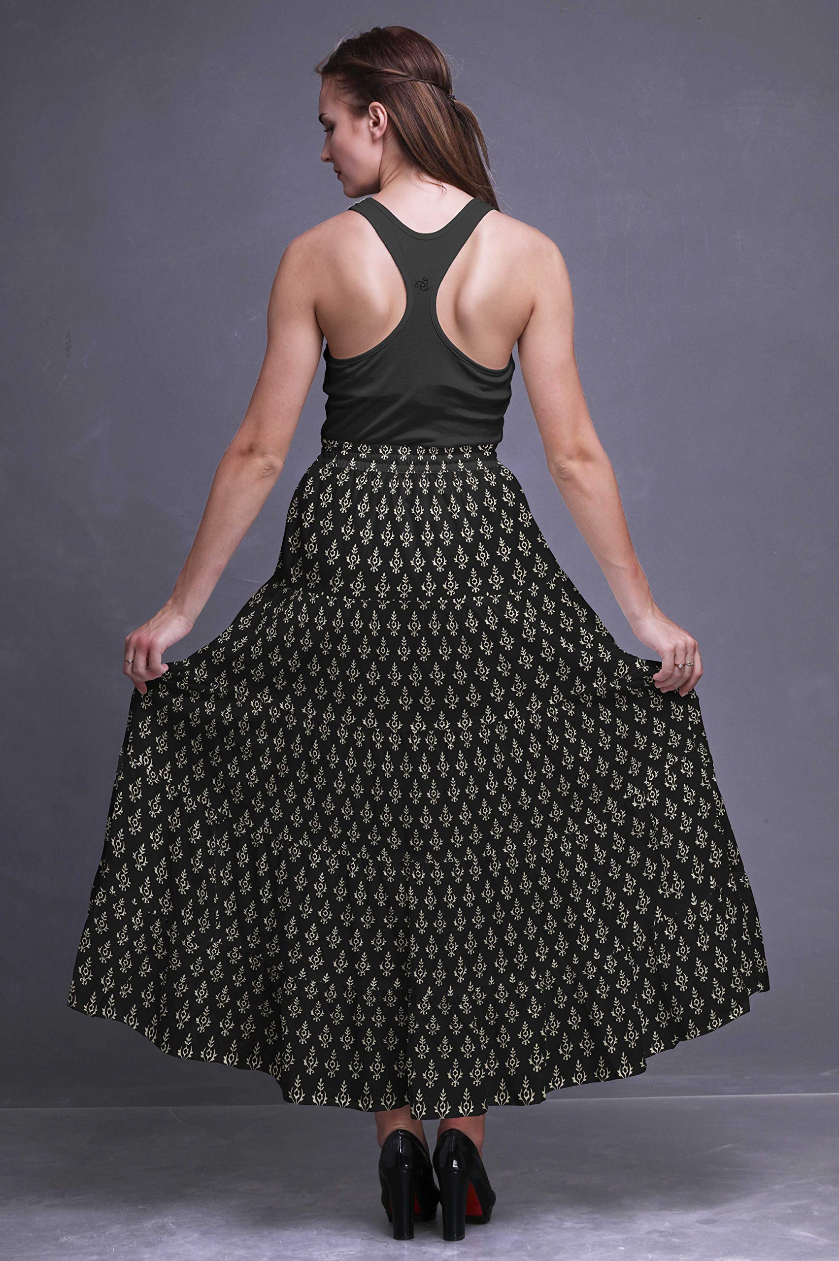 Boho Printed Long Skirts for Women - 5-Tier Cotton Maxi Skirt with Floral Design | Perfect for Beach, Festival, and Casual Wear