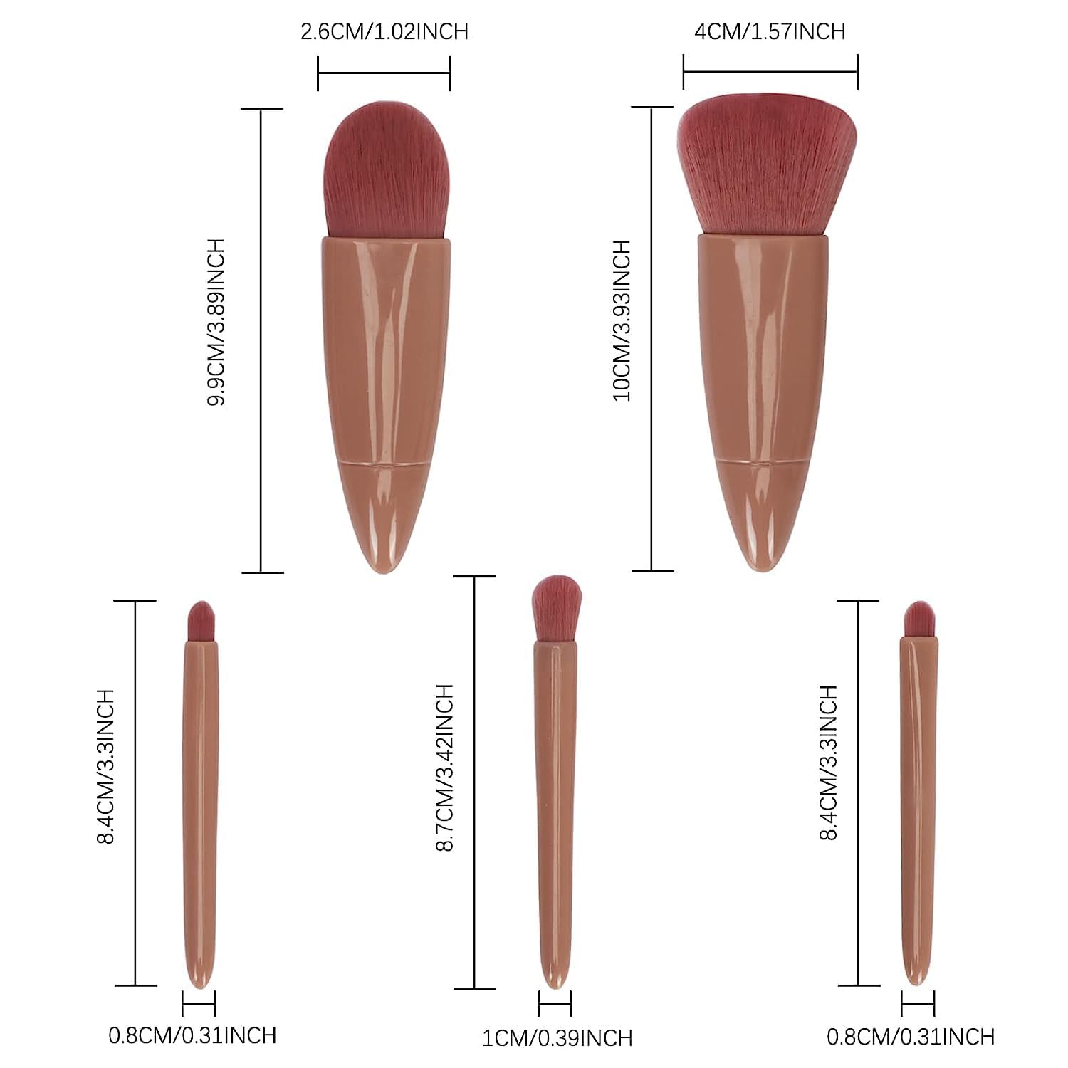 LANELLIE 5-Piece Professional Makeup Brush Set with Travel Case & Built-in Mirror - Portable Cosmetic Brushes for Eyeshadow, Powder, Foundation & Blush (Box Shape) | Perfect for Travel, On-the-Go Touch Ups & Professional Makeup Application