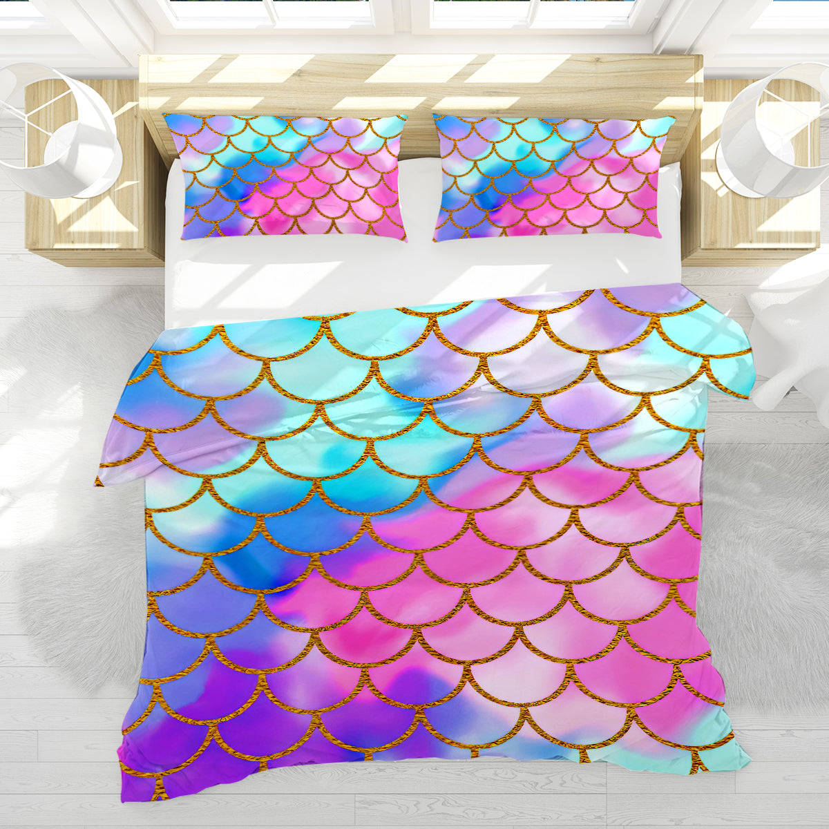 Mermaid Passion Reversible Comforter Set - Queen Size Bedding with Ocean Theme - Perfect for Kids' Rooms, Beach House Decor & Fantasy Bedroom Design